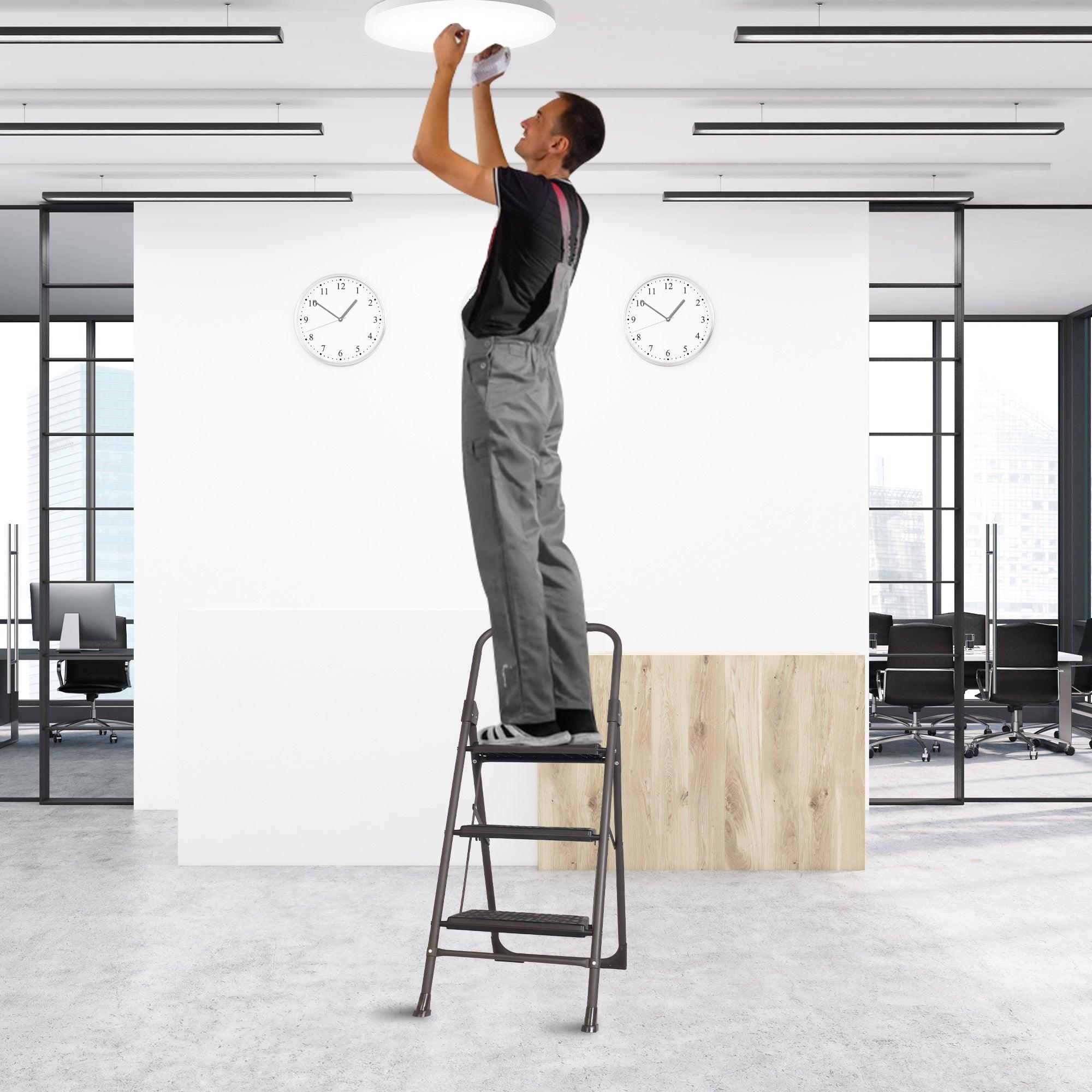 3 Step Portable Folding Ladder Step Stool with Wide Anti-Slip Pedal and Handgrip - Luckyermore