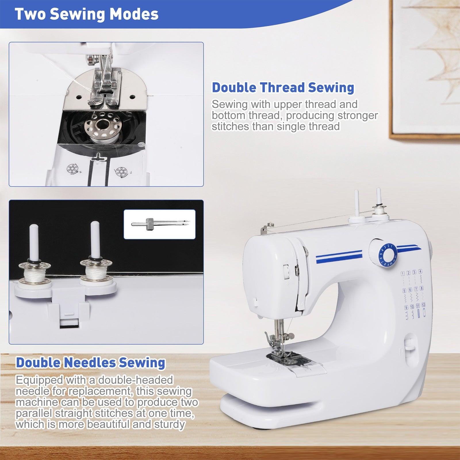 Portable Mini Sewing Machine for Beginners with Foot Pedal 12 Built-In Stitches Double Thread, Blue
