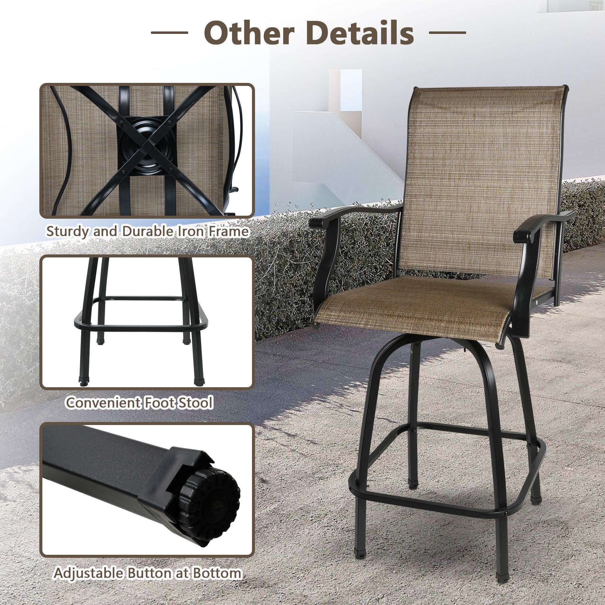 Outdoor Patio Swivel Bar Set with 2 Bar Chairs and 1 Square Table 27.5" - Luckyermore