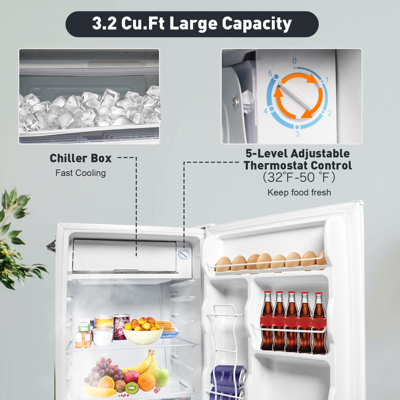 Luckyermore 3.2 Cu.Ft. Small Fridge with Freezer Compact Refrigerator with Adjustable Legs, White
