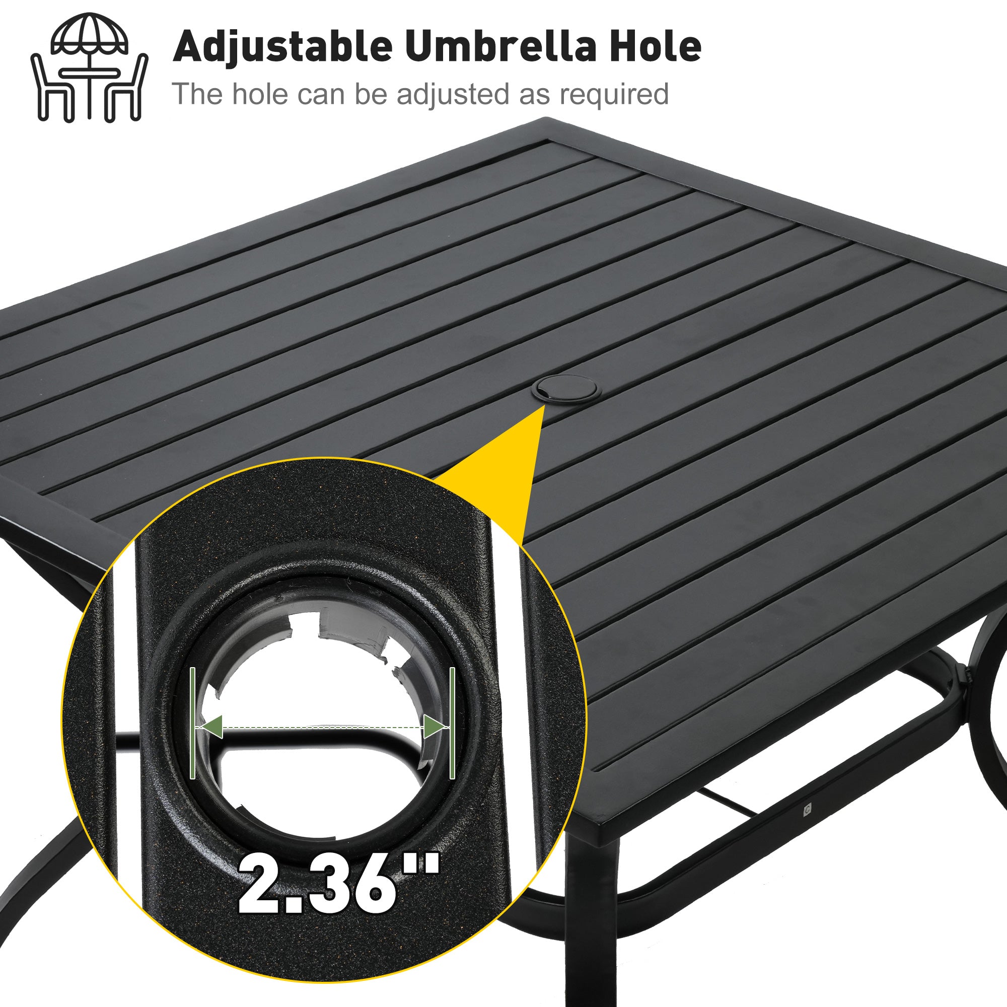 37" Square Patio Outdoor Dining Table for 4 with Umbrella Hole Metal Table, Black