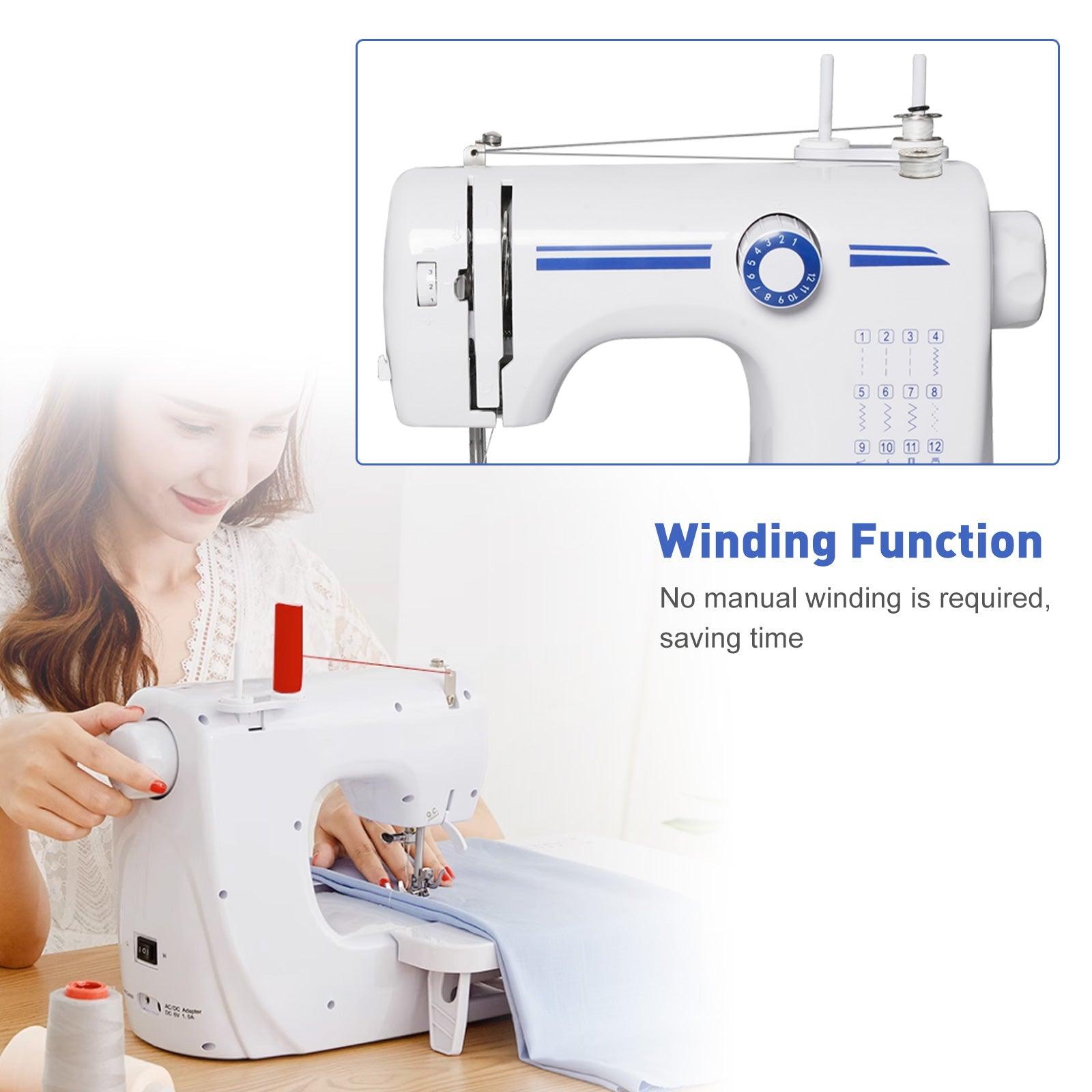 Portable Mini Sewing Machine for Beginners with Foot Pedal 12 Built-In Stitches Double Thread, Blue