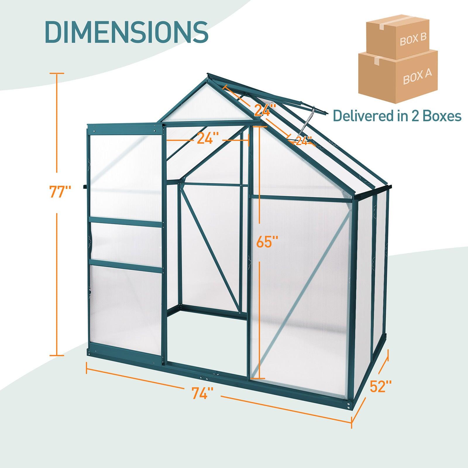 6x4 ft Walk-in Outdoor Greenhouse with Sliding Door, Vent Window, Rain Gutter