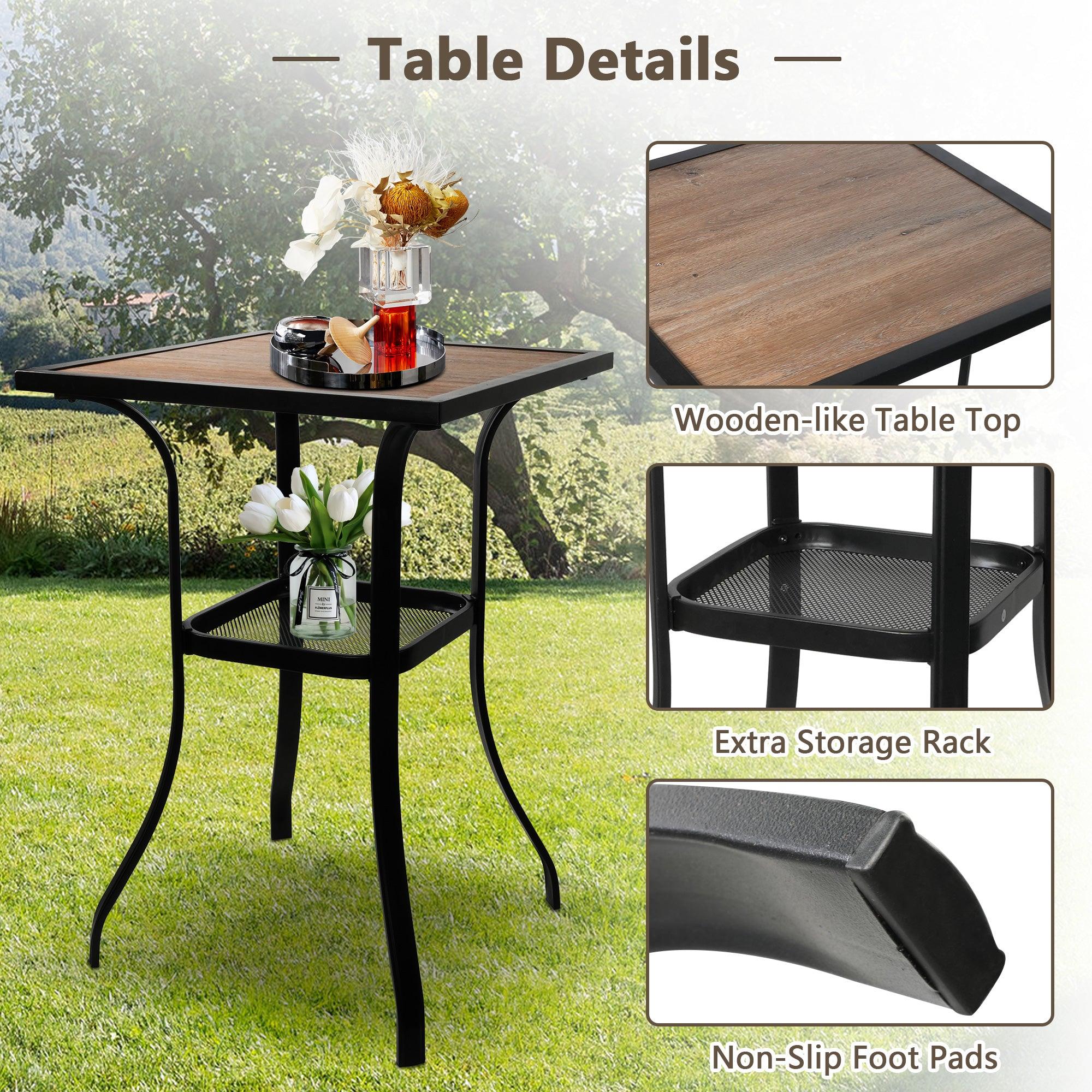 Outdoor Patio Swivel Bar Set with 2 Bar Chairs and 1 Square Table 27.5" - Luckyermore