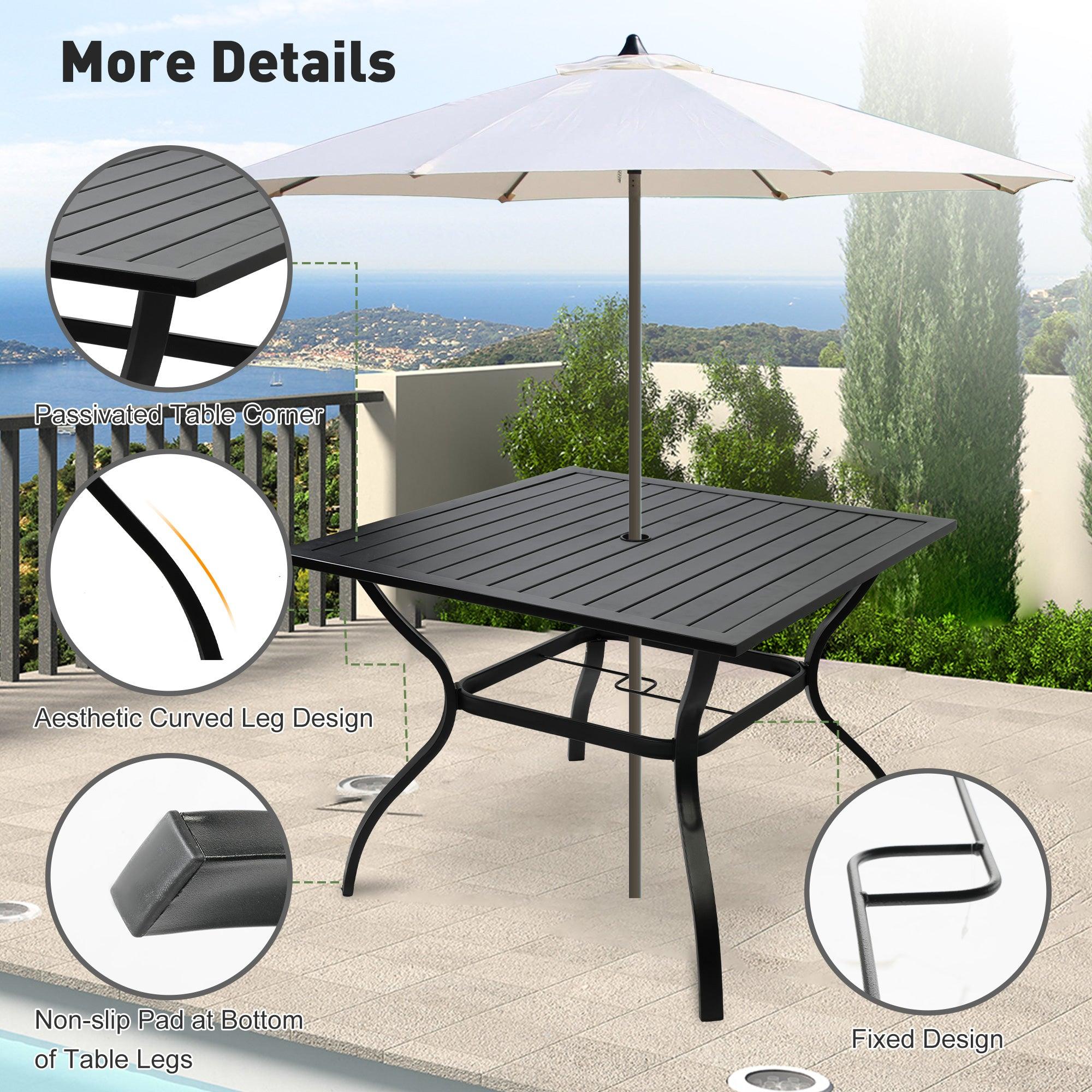 5 Piece Outdoor Patio Metal Table Set, 1 Dining Table 37" for 4 with 4 Metal Chairs Outdoor Dining Set