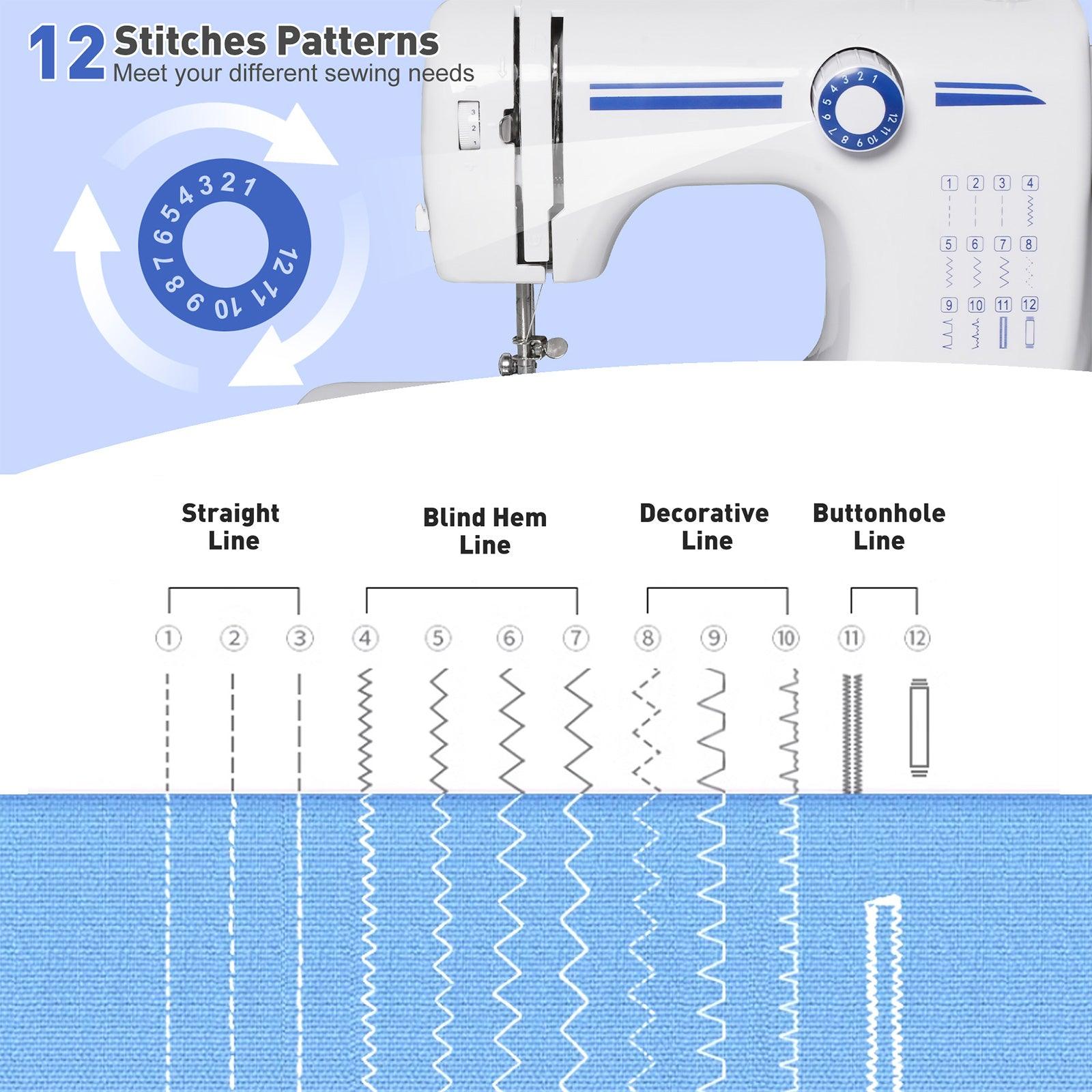 Portable Mini Sewing Machine for Beginners with Foot Pedal 12 Built-In Stitches Double Thread, Blue