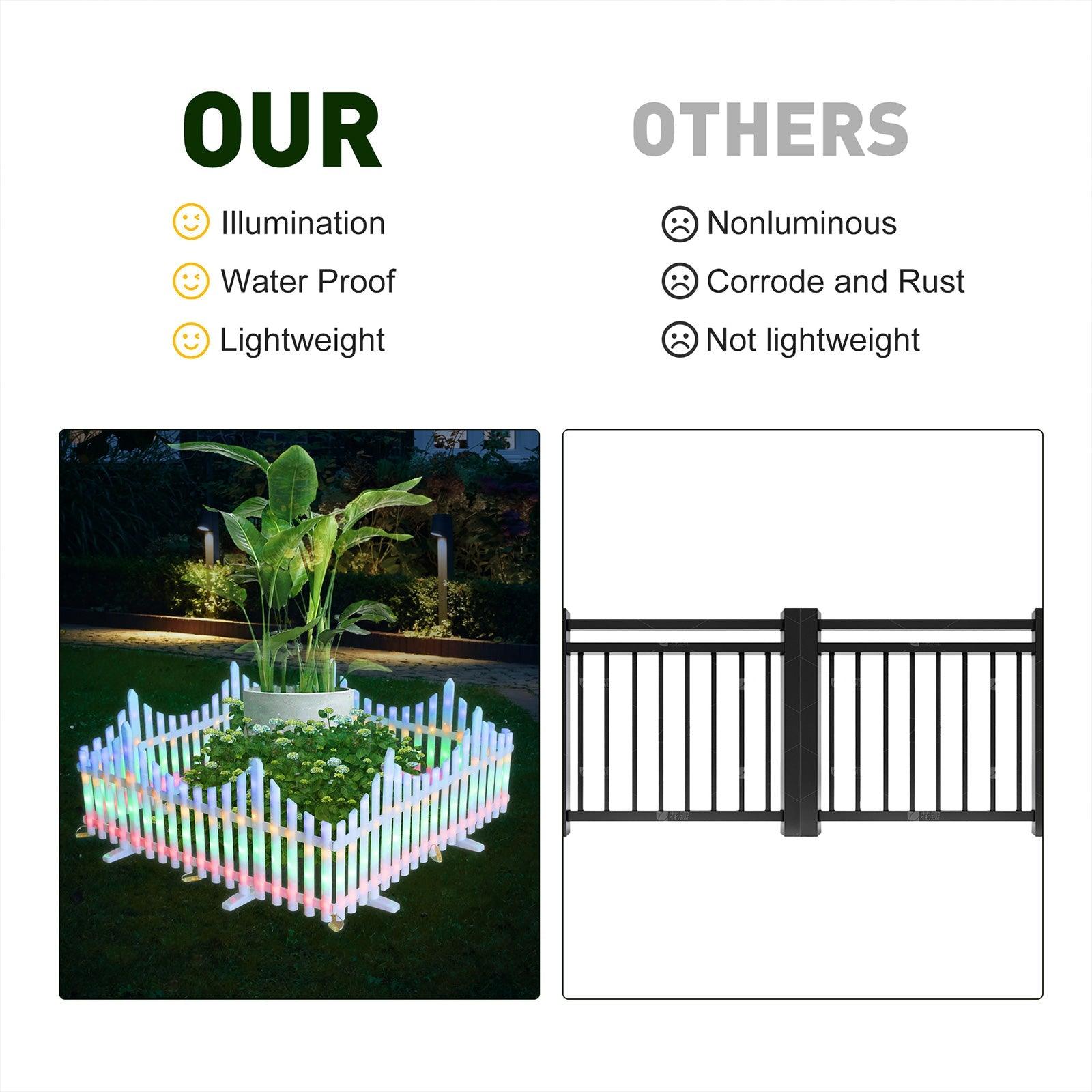8 Pieces Garden Fence Lights Christmas Tree Fence Lights with 4 Color 8 Lighting Modes