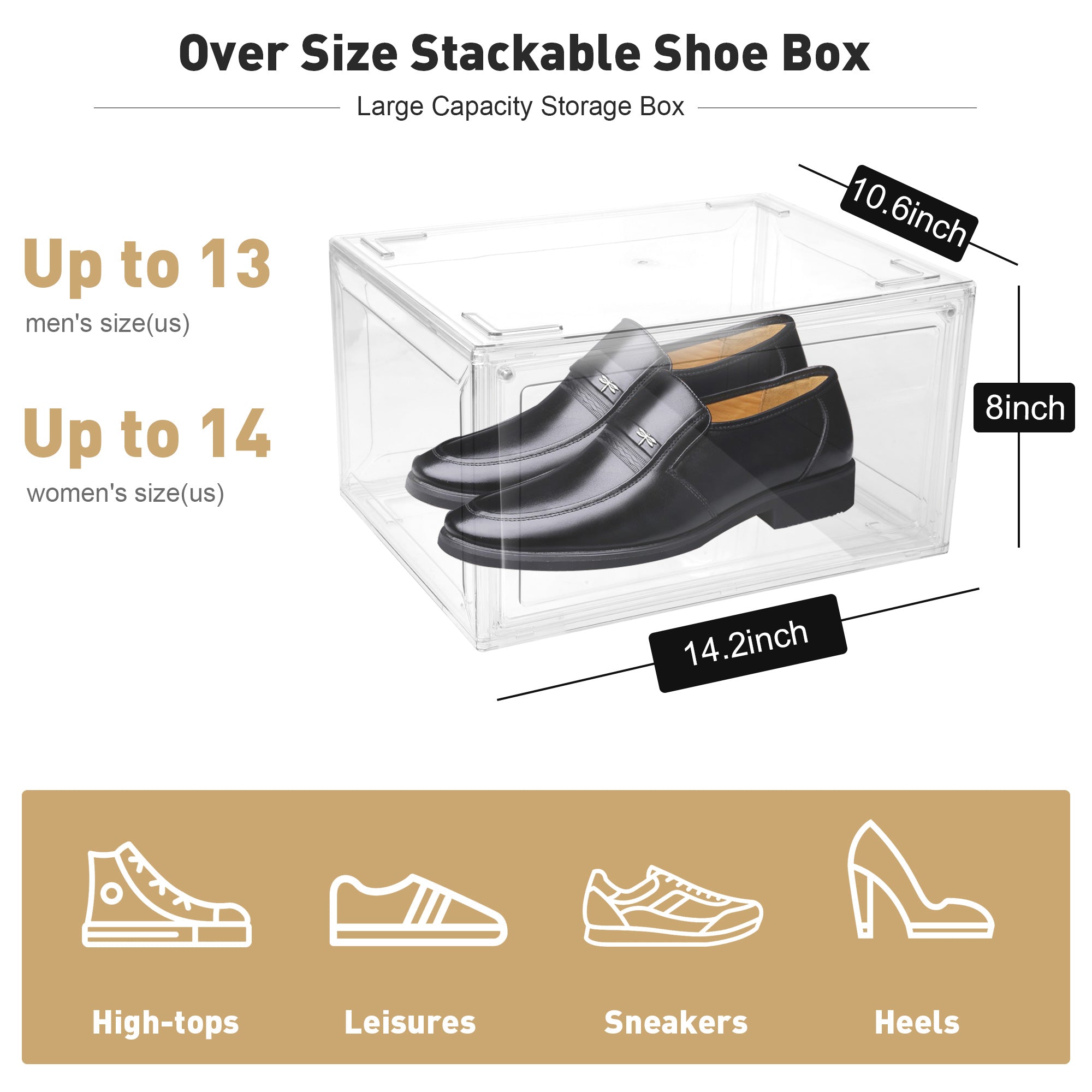 Set of 4 Shoe Storage Box Clear Plastic Stackable Shoe Organizer with Front Magnetic Door