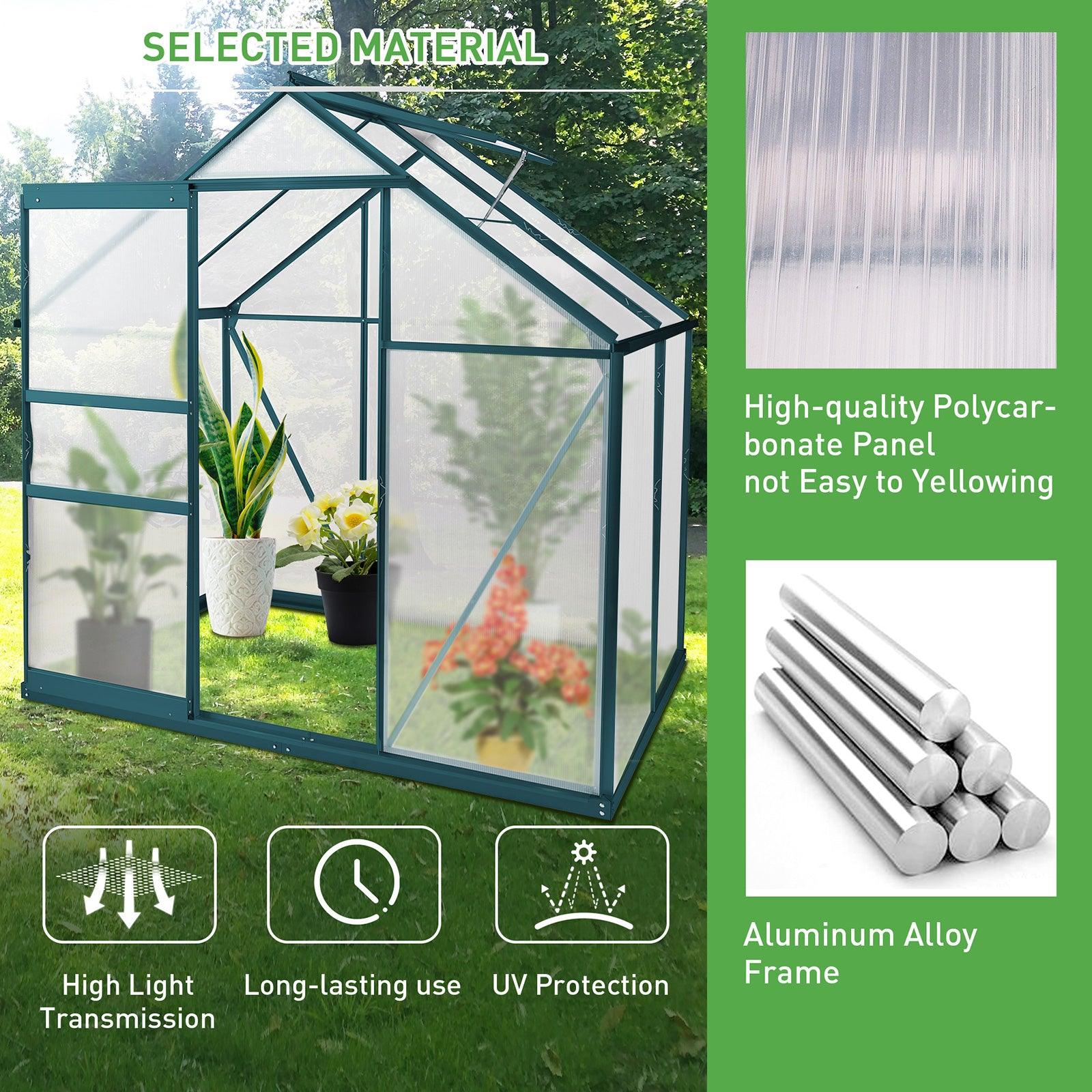 6x4 ft Walk-in Outdoor Greenhouse with Sliding Door, Vent Window, Rain Gutter