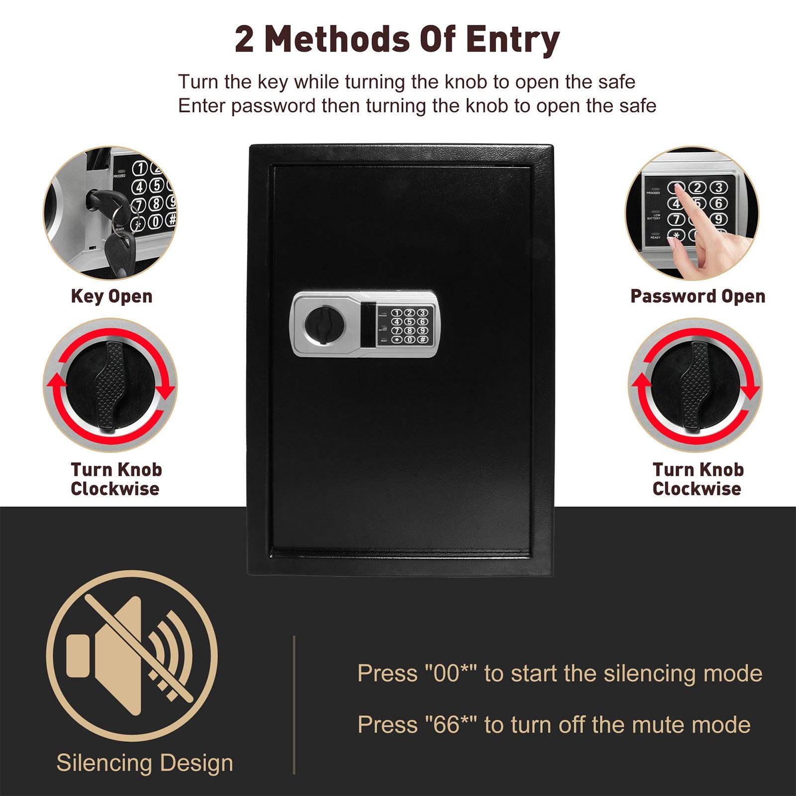 2.8 Cu Ft Large Home Safe Box Money Safe with Dual Warning Alarm Digital Keypad and Removable Shelf - Luckyermore