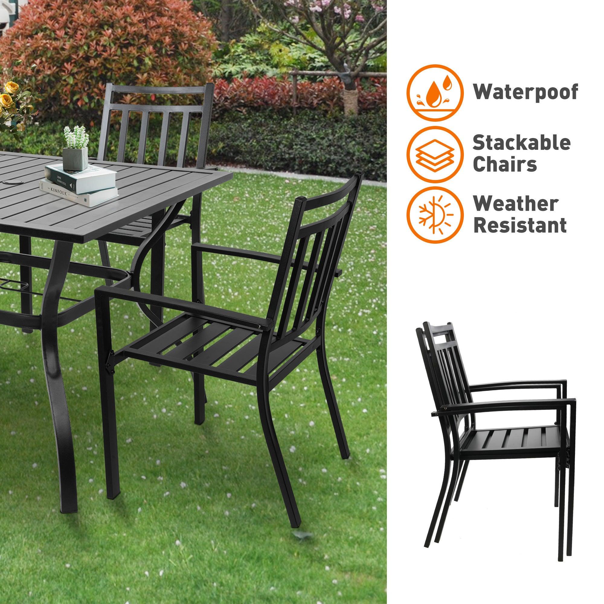 5 Piece Outdoor Patio Metal Table Set, 1 Dining Table 37" for 4 with 4 Metal Chairs Outdoor Dining Set