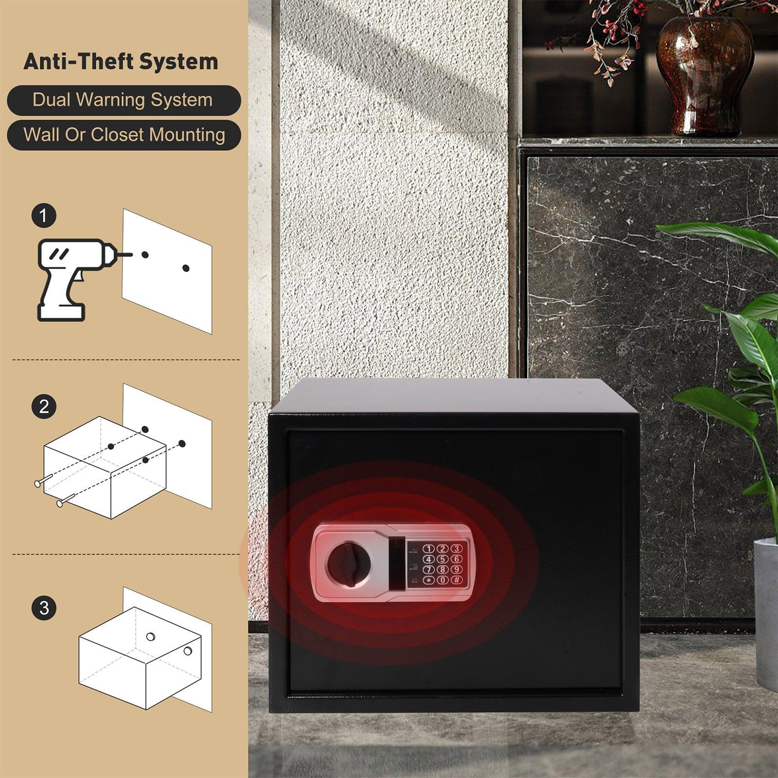 1.4 Cu Ft Home Safe Box Money Safe with Dual Warning Alarm Digital Keypad and Removable Shelf - Luckyermore