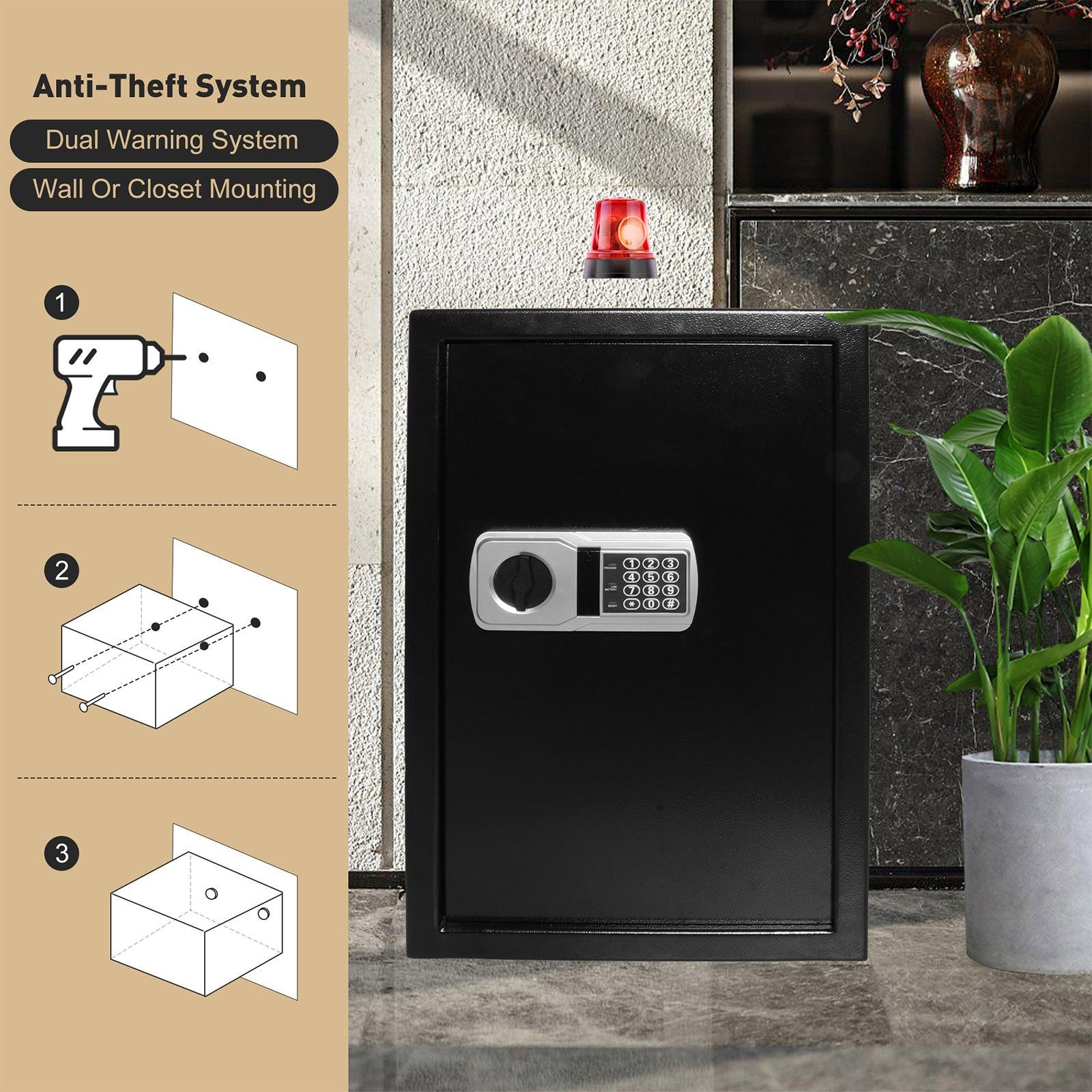 2.8 Cu Ft Large Home Safe Box Money Safe with Dual Warning Alarm Digital Keypad and Removable Shelf - Luckyermore