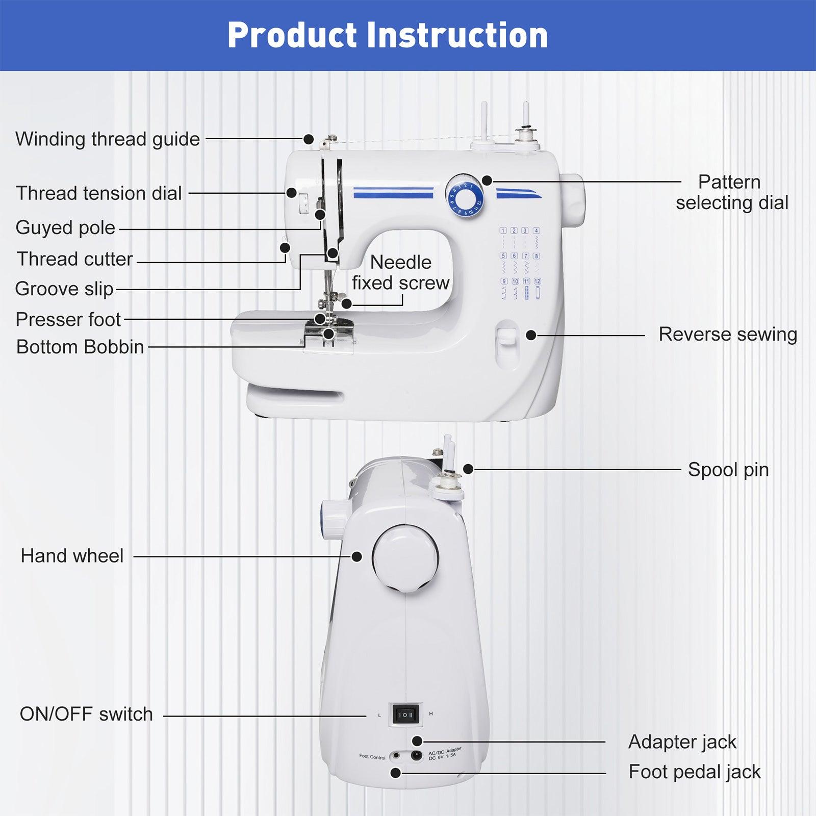 Portable Mini Sewing Machine for Beginners with Foot Pedal 12 Built-In Stitches Double Thread, Blue