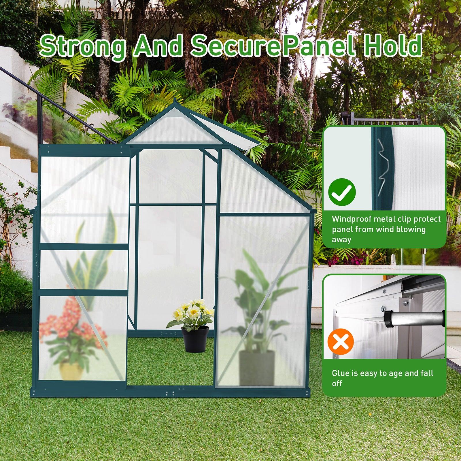 6x4 ft Walk-in Outdoor Greenhouse with Sliding Door, Vent Window, Rain Gutter - Luckyermore