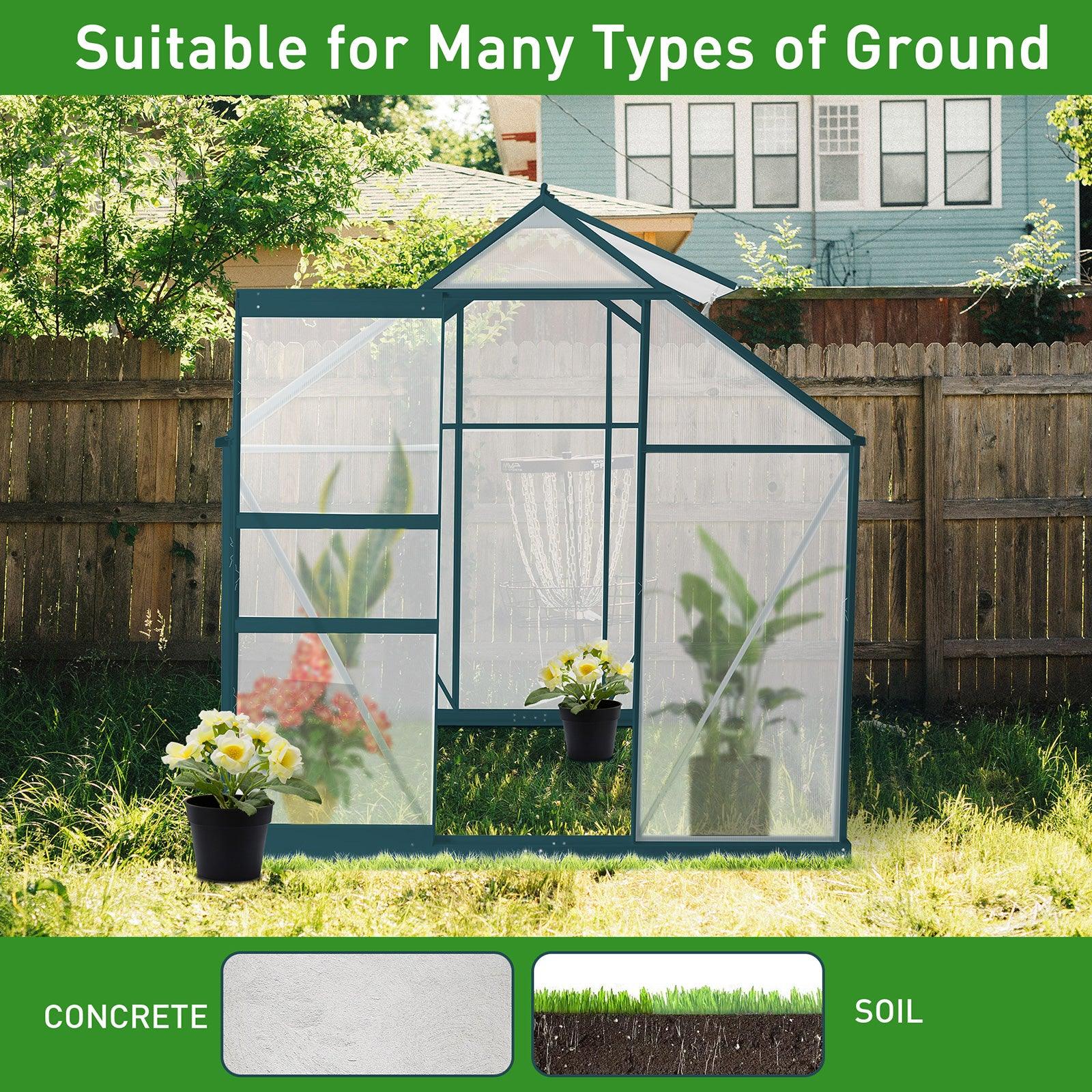 6x4 ft Walk-in Outdoor Greenhouse with Sliding Door, Vent Window, Rain Gutter - Luckyermore