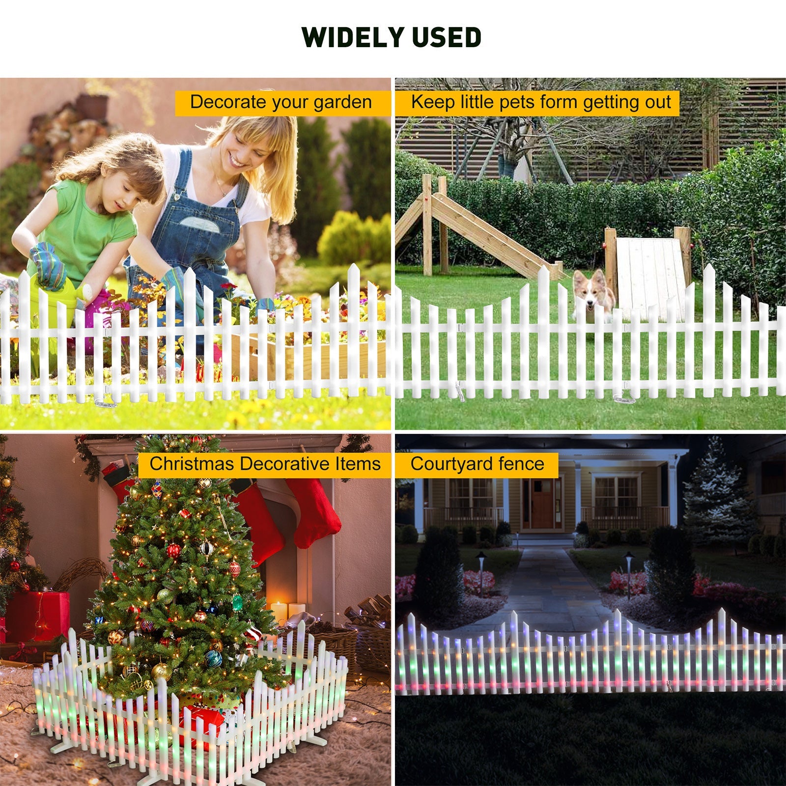 8 Pieces Garden Fence Lights Christmas Tree Fence Lights with 4 Color 8 Lighting Modes