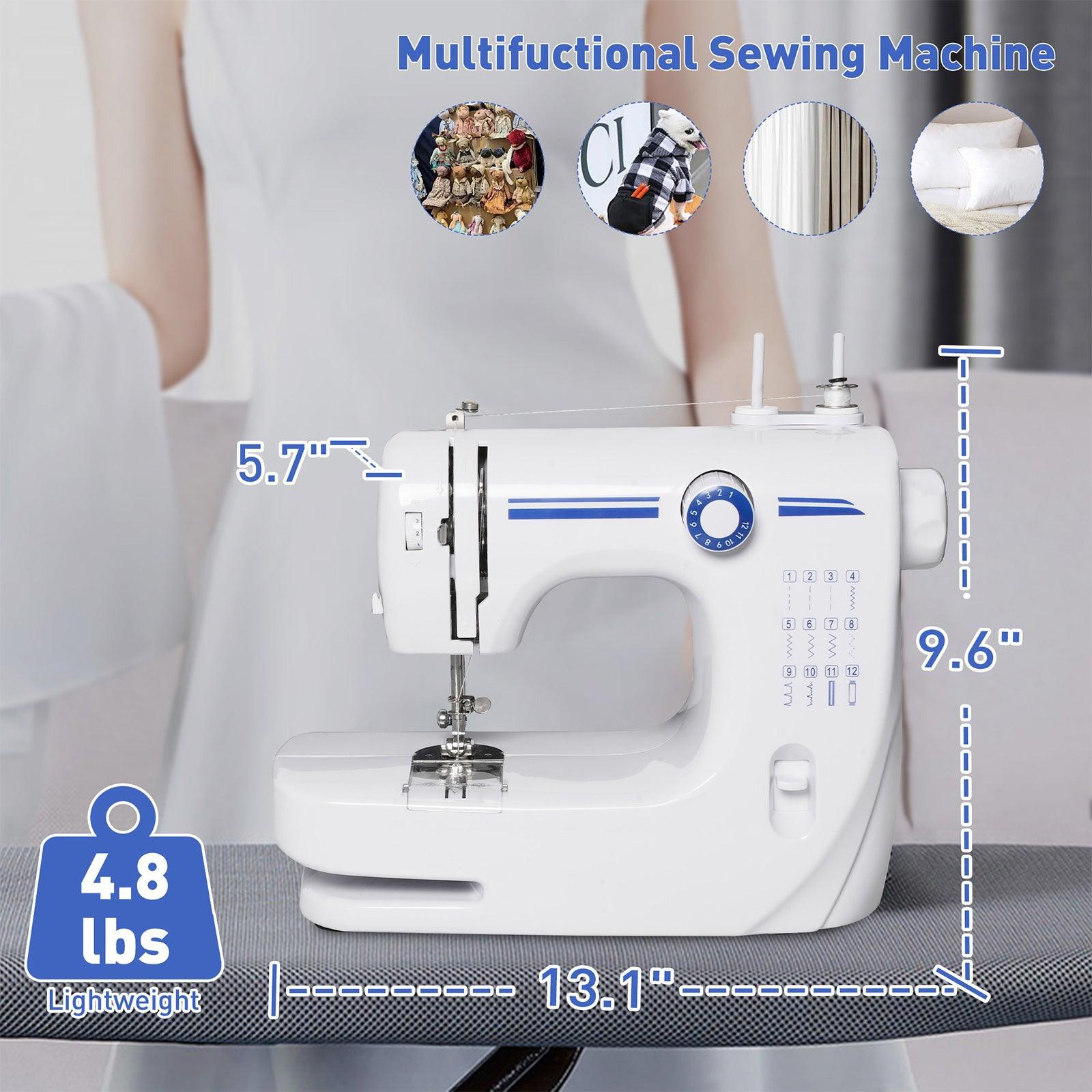 Portable Mini Sewing Machine for Beginners with Foot Pedal 12 Built-In Stitches Double Thread, Blue