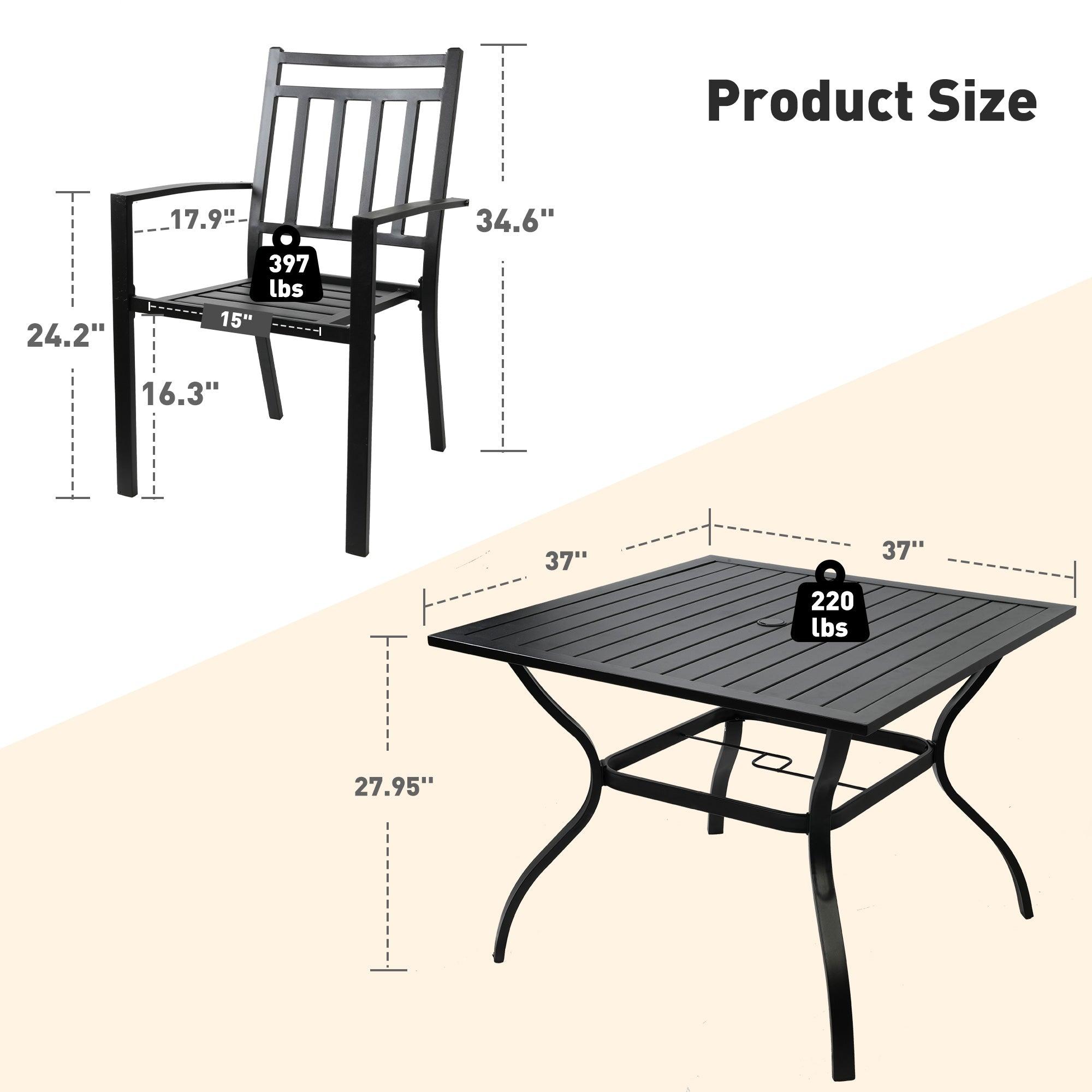 5 Piece Outdoor Patio Metal Table Set, 1 Dining Table 37" for 4 with 4 Metal Chairs Outdoor Dining Set