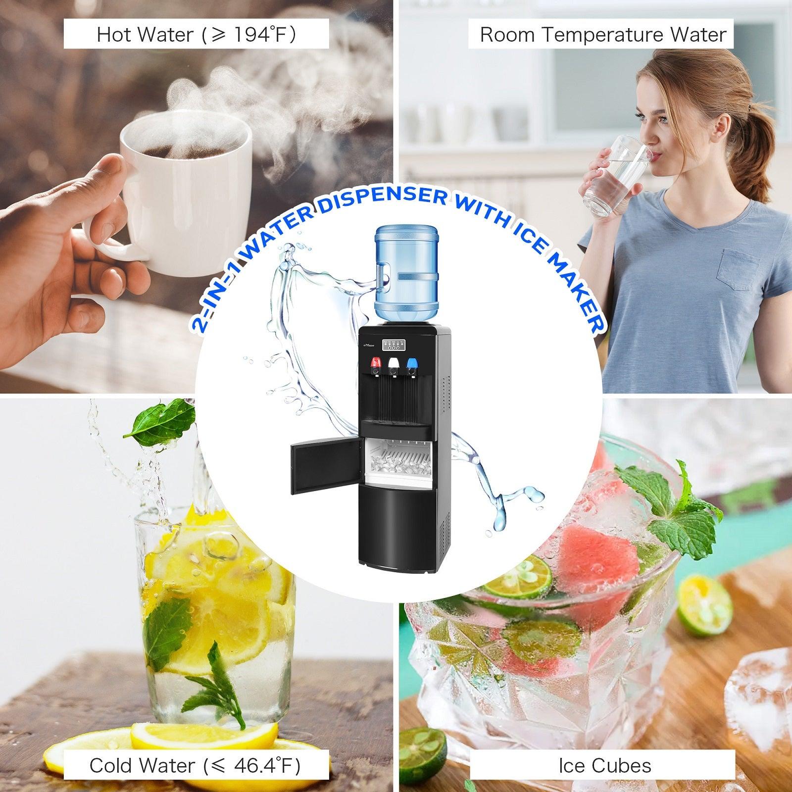 Luckyermore 2 in 1 Water Cooler Dispense for 3-5 Gallon Bottle with Scoop, Ice Maker, Child Safety Lock, Black  