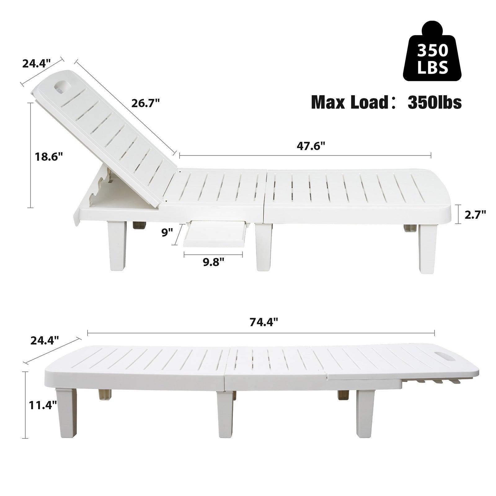 Luckyermore 74" Outdoor Chaise Lounge Patio Pool Lounge Chairs with 4 Level Adjustable Backrest 350lbs Weight Capacity