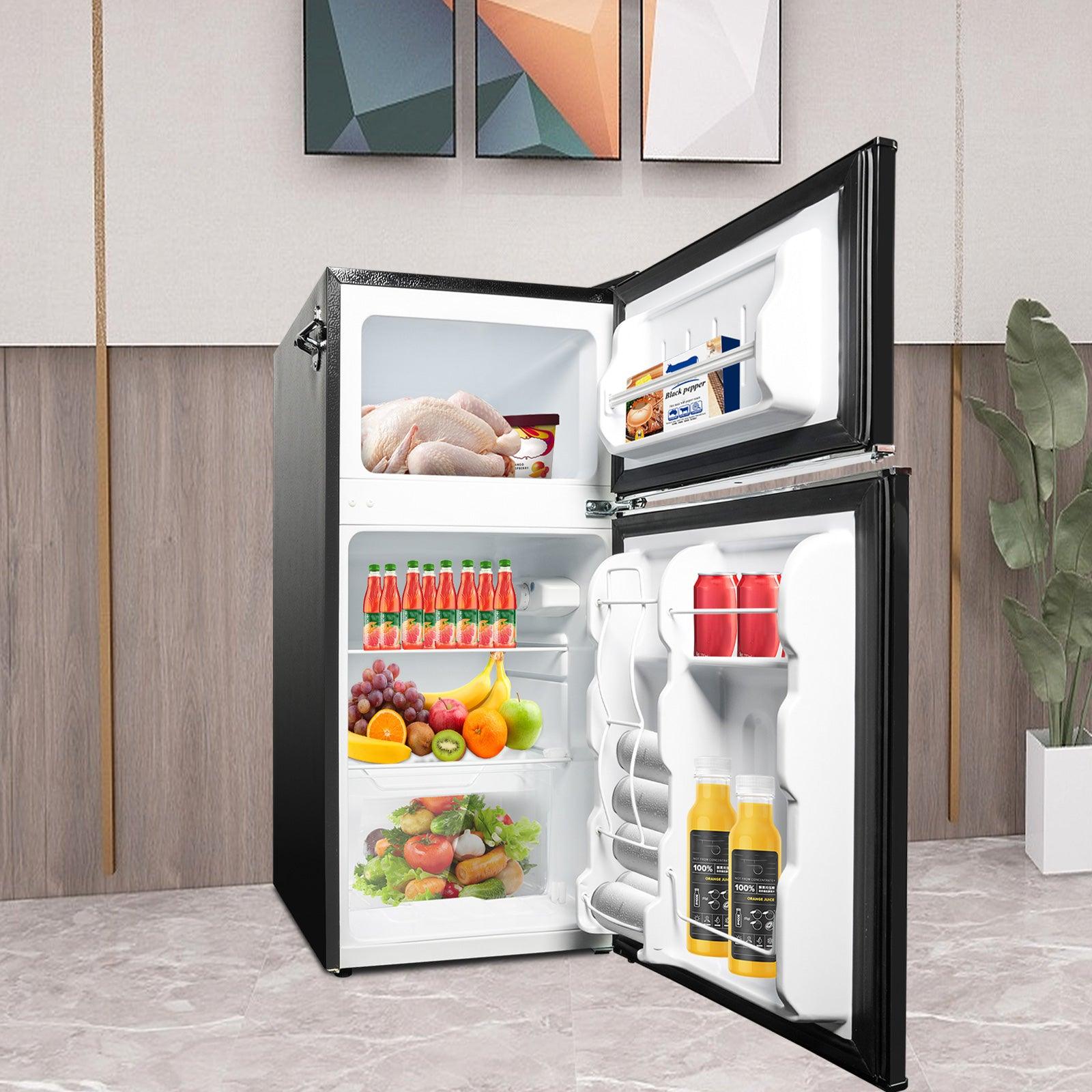 Luckyermore 3.2 Cu.Ft. 2-Door Fridge with Freezer Compact Refrigerator with Glass Shelves