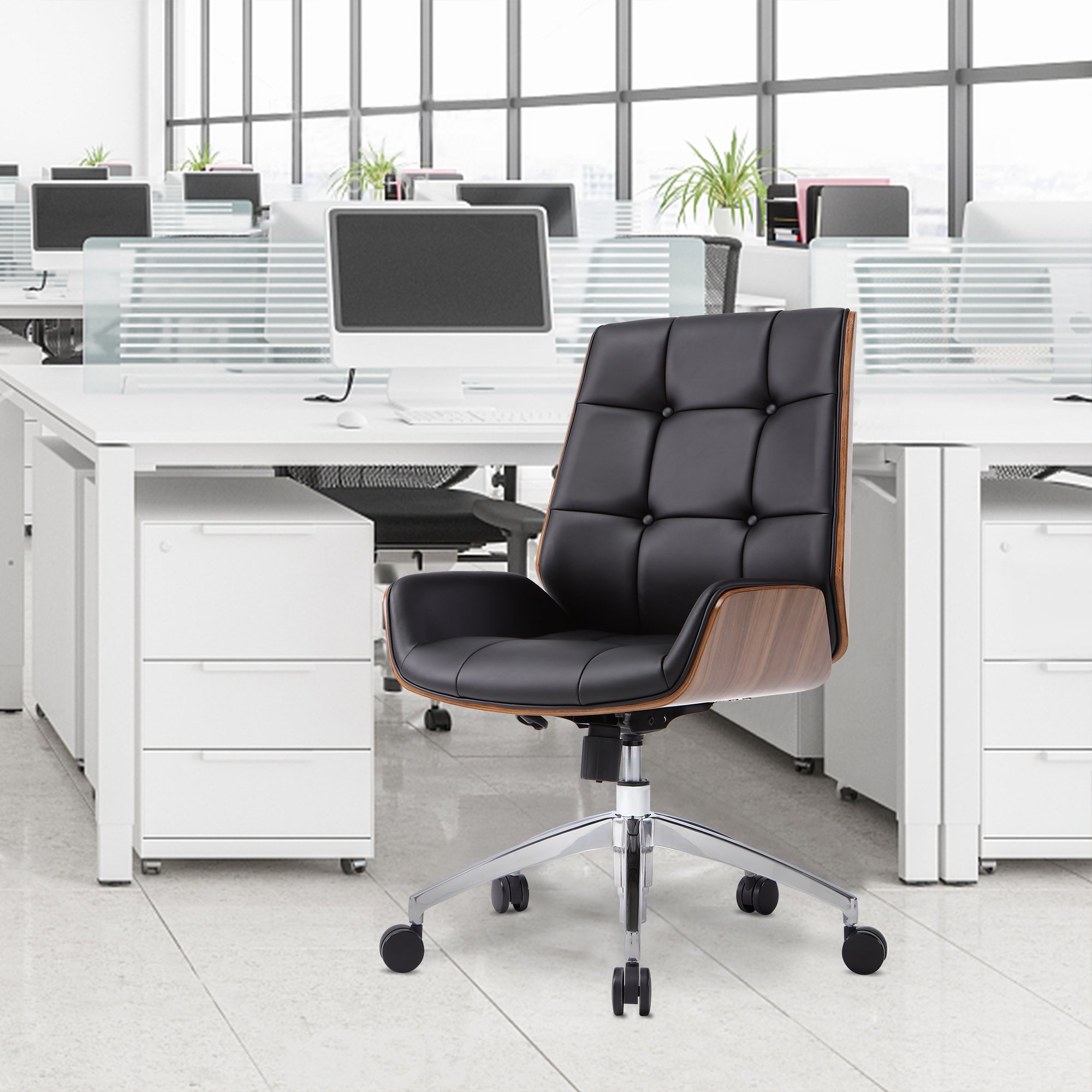 Executive Ergonomic Office Leather Chairs with Tilt and Height Adjustable, Black