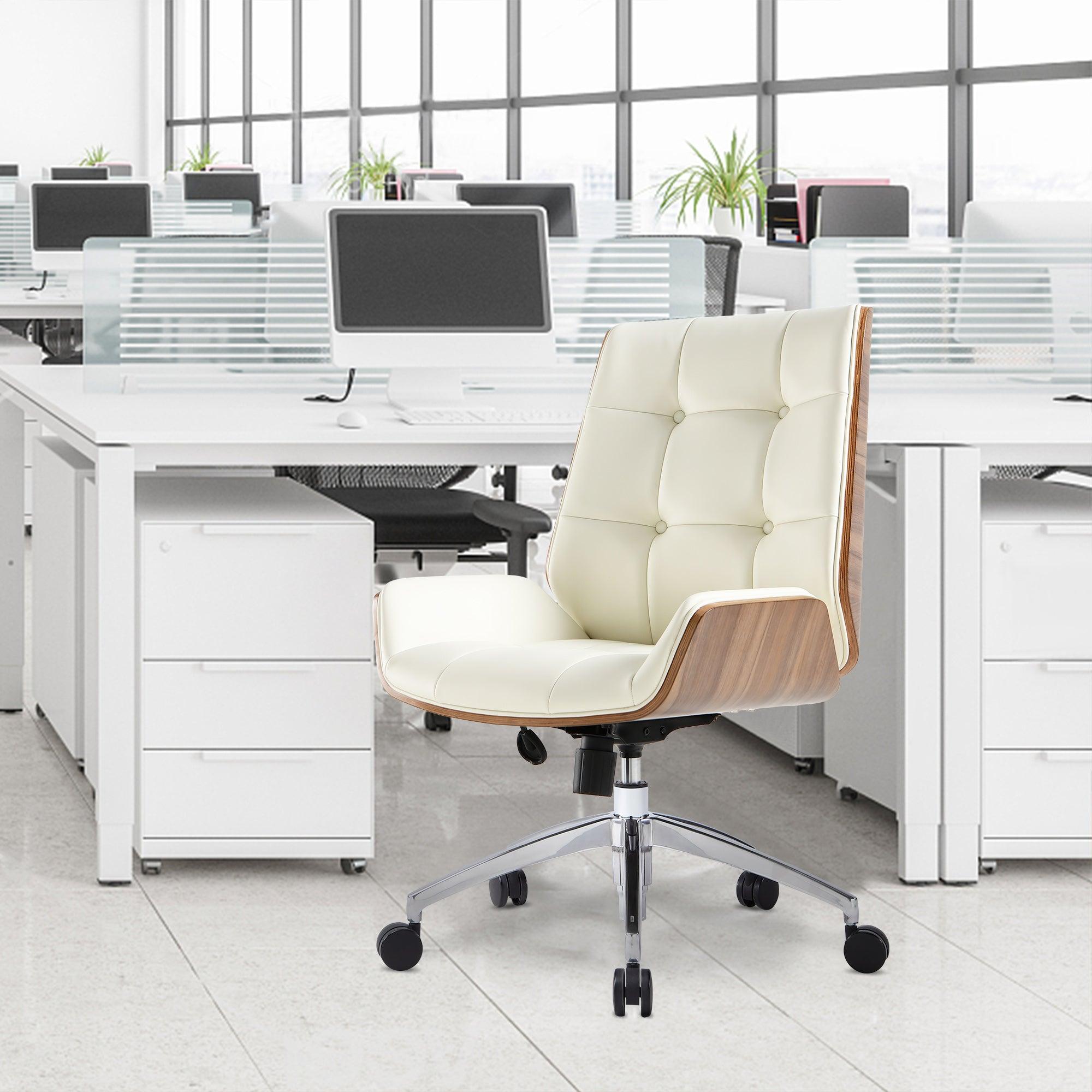 Executive Ergonomic Office Leather Chairs with Tilt and Height Adjustable, Cream White