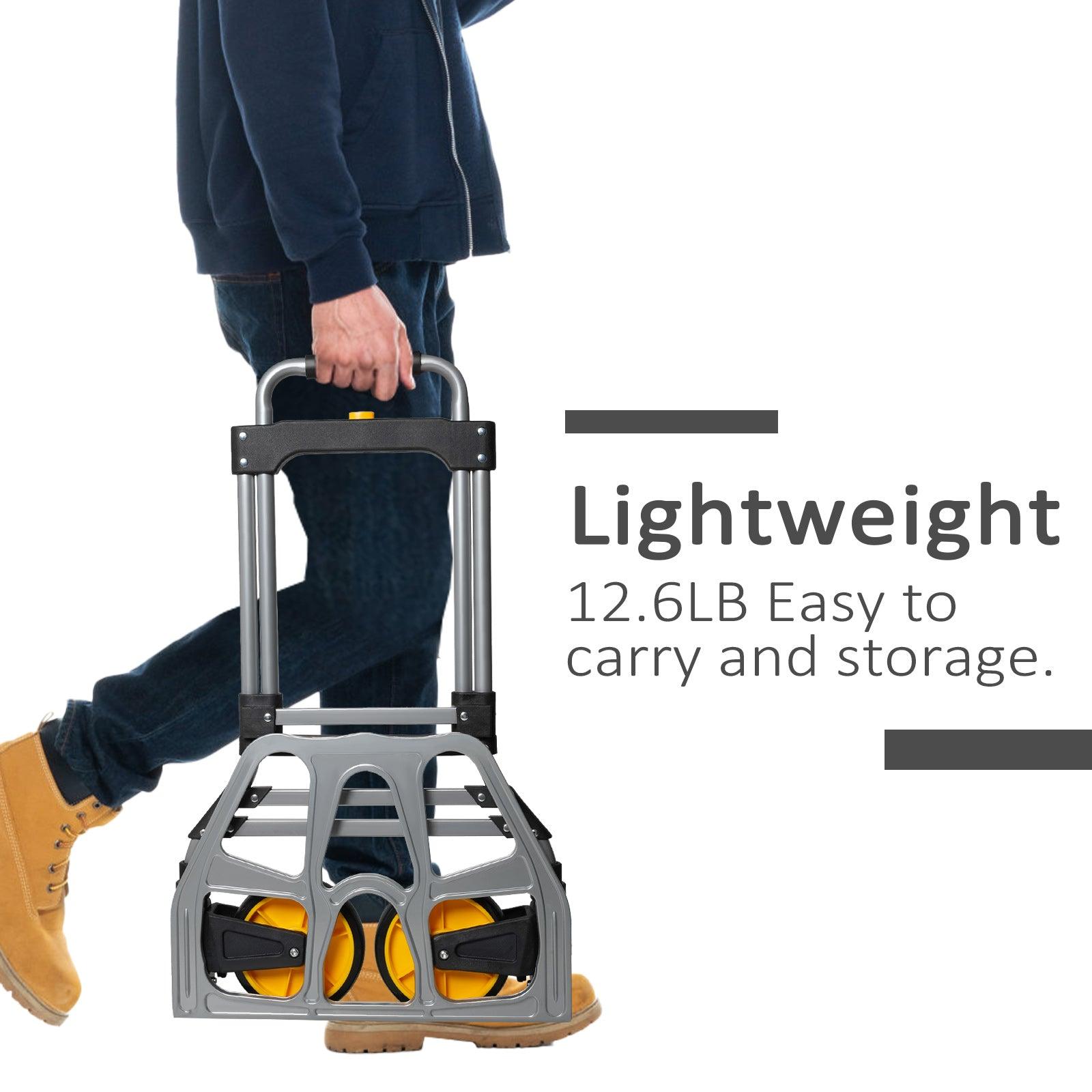 Folding Hand Truck Dolly Hand Cart Aluminum with Telescoping Handle, 330lbs Capacity - Luckyermore