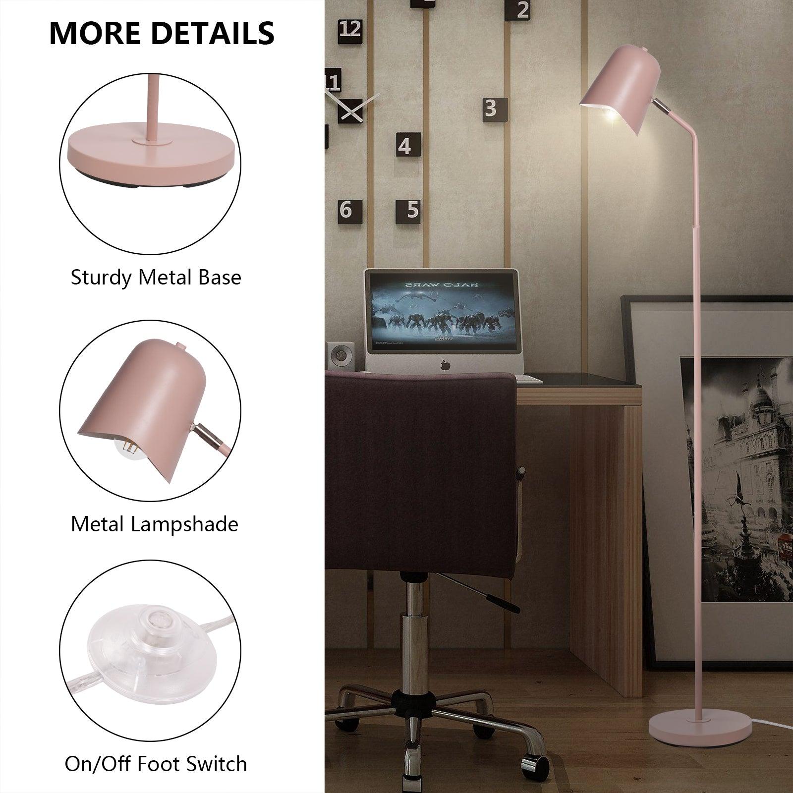 Modern Standing Floor Lamp with Adjustable Metal Shade Foot Switch Tall Stand Up Reading Lamp, Pink