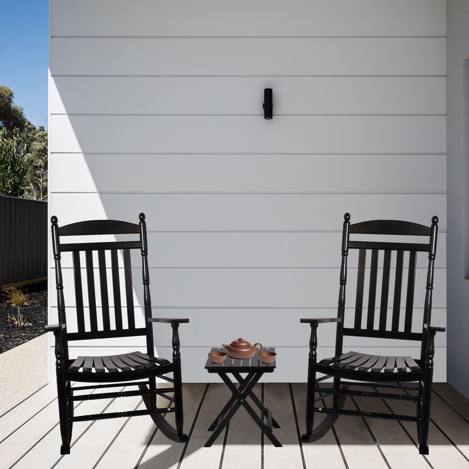 LUCKYERMORE Set of 2 Outdoor Rocking Chairs Wooden High Back Rocker with Armrest for Garden Patio, Black