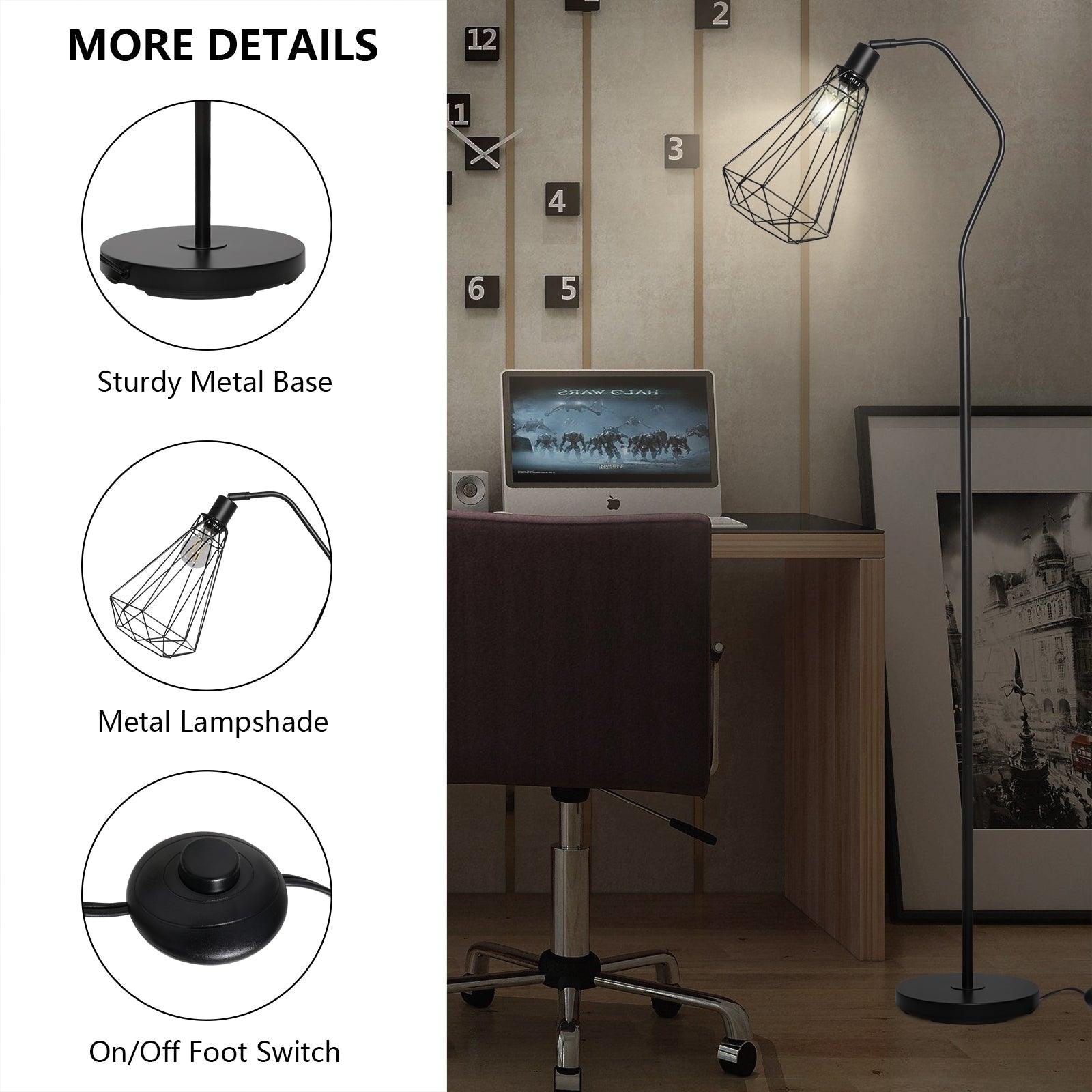 Minimalist Standing Floor Lamps with Adjustable Head Foot Switch Metal Tall Stand Up Reading Lamp, Black - Luckyermore