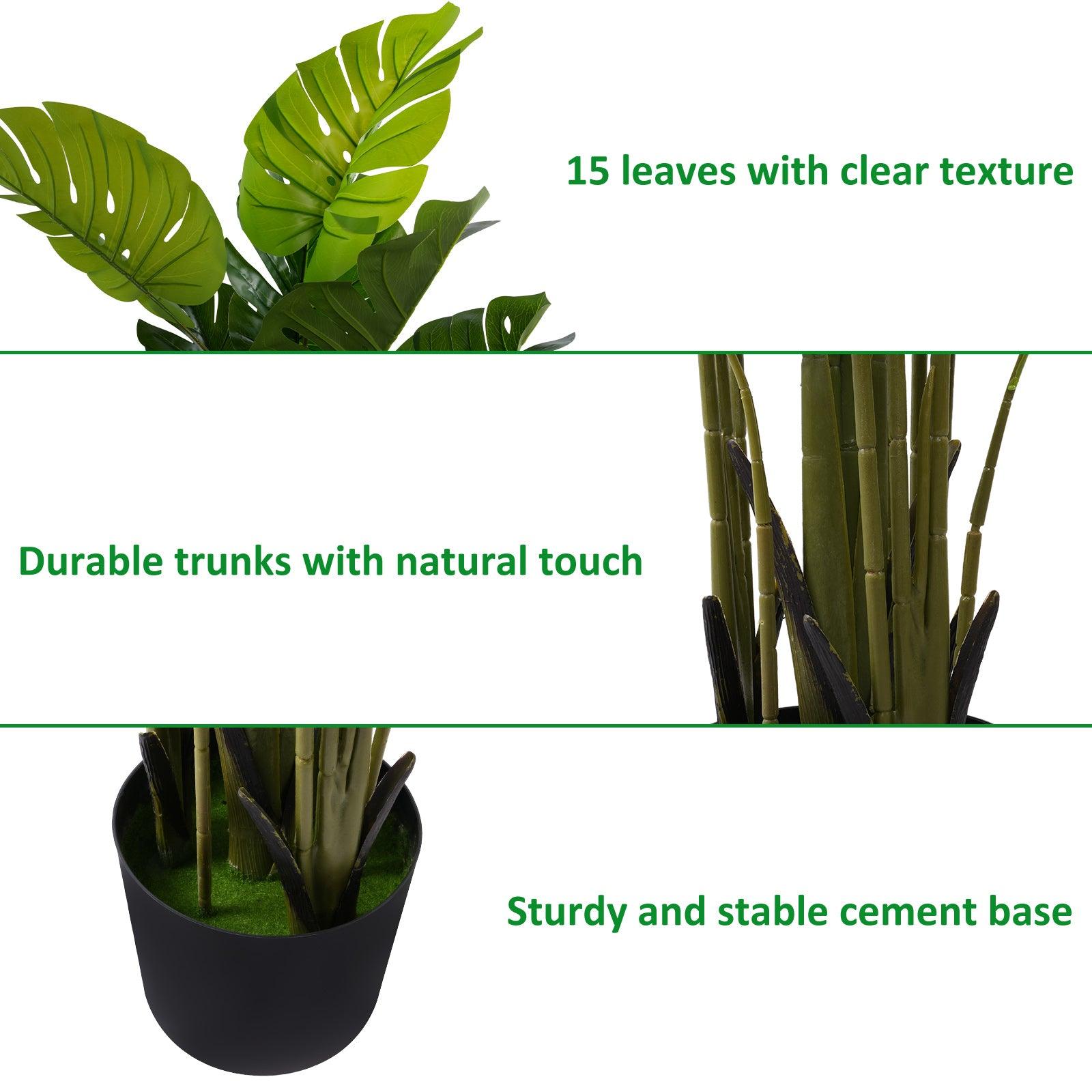 5ft Artificial Monstera Deliciosa Plant with 15 Decorative Leaves Faux Plant with Pot - Luckyermore