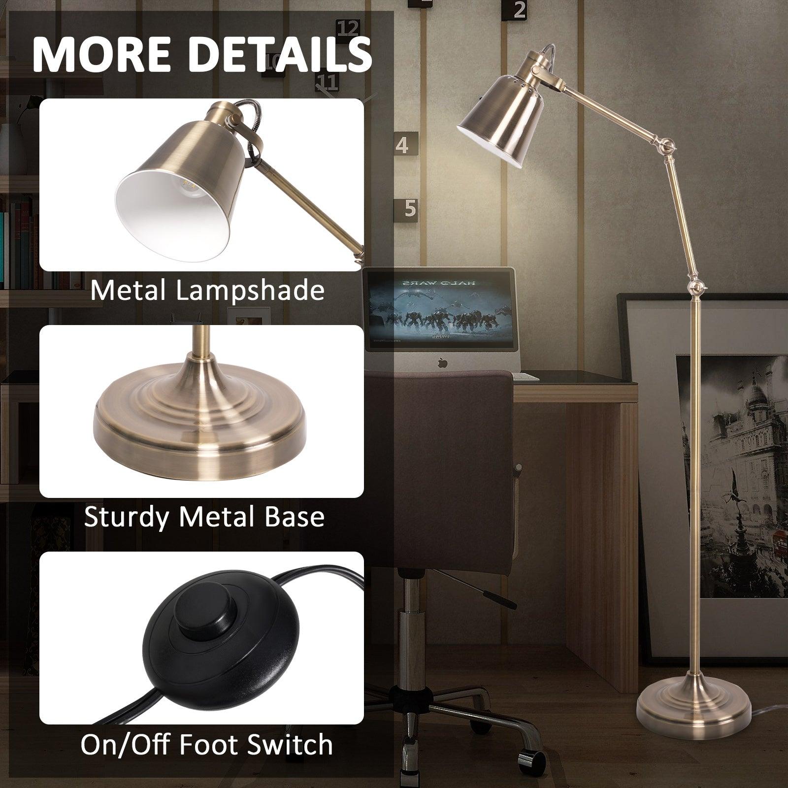 Industrial Standing Floor Lamps with Adjustable Head & Height Foot Switch Metal Tall Stand Up Reading Lamp, Bronze