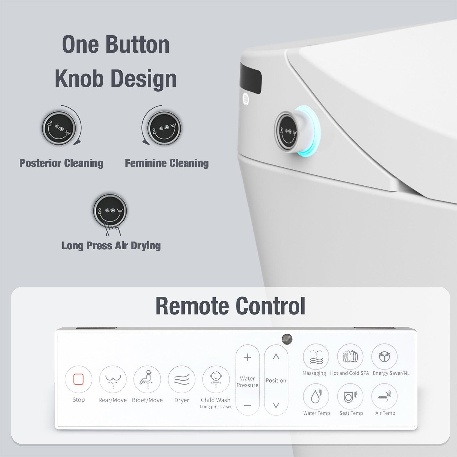 Electronic Smart Toilet Bidet with Heated Seat, Off-Seat Auto Flushing & Dryer, One Piece Bidet with Self-Cleaning Nozzle, LED Night Light - Luckyermore