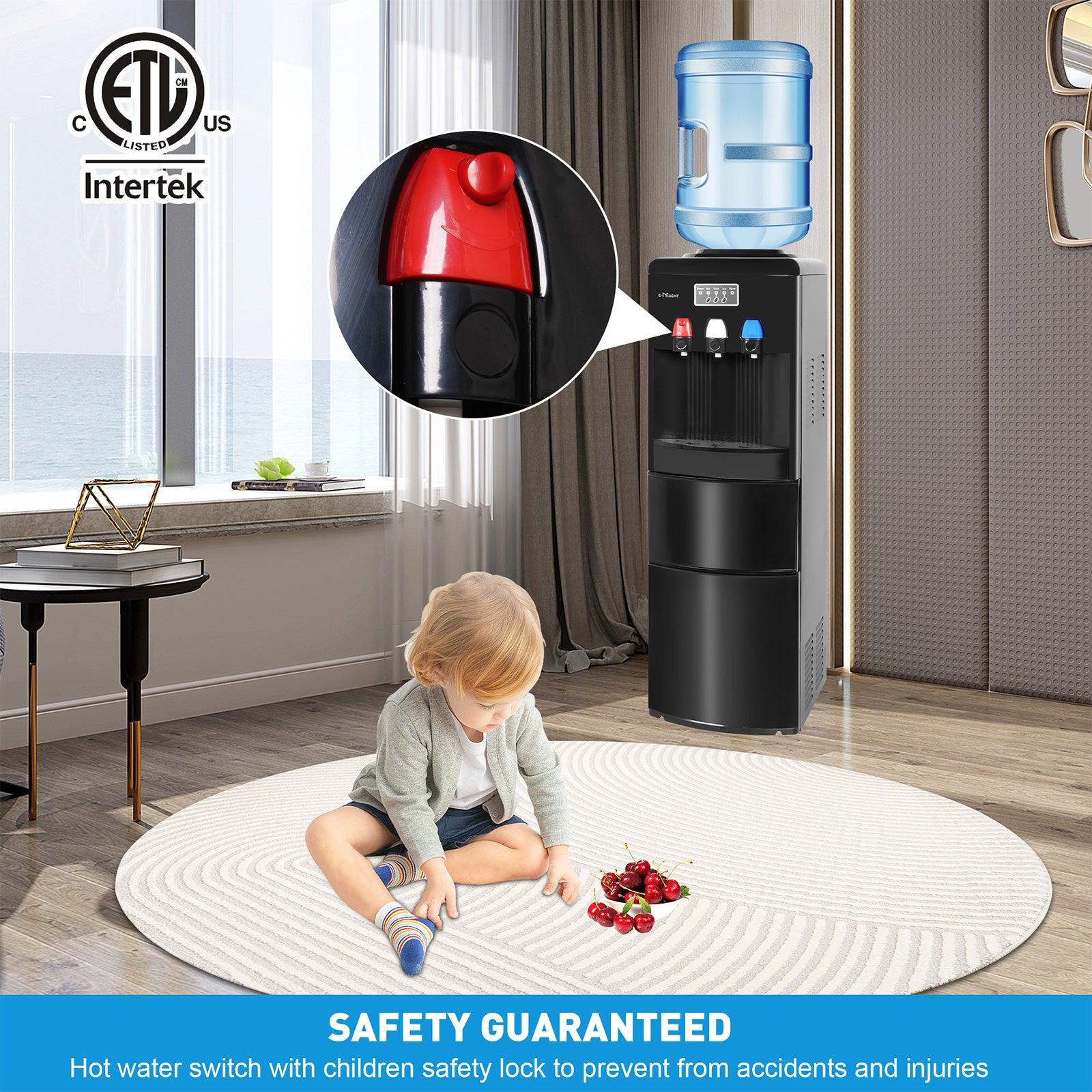 Luckyermore 2 in 1 Water Cooler Dispense for 3-5 Gallon Bottle with Scoop, Ice Maker, Child Safety Lock, Black  