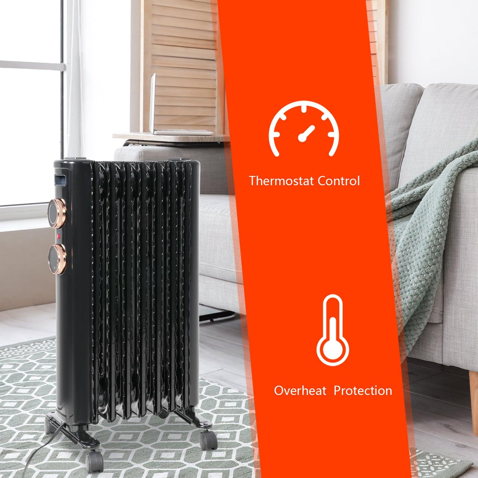 1500W Oil Filled Radiator Heater with 3 Heating Modes Portable Electric Space Heater, Black