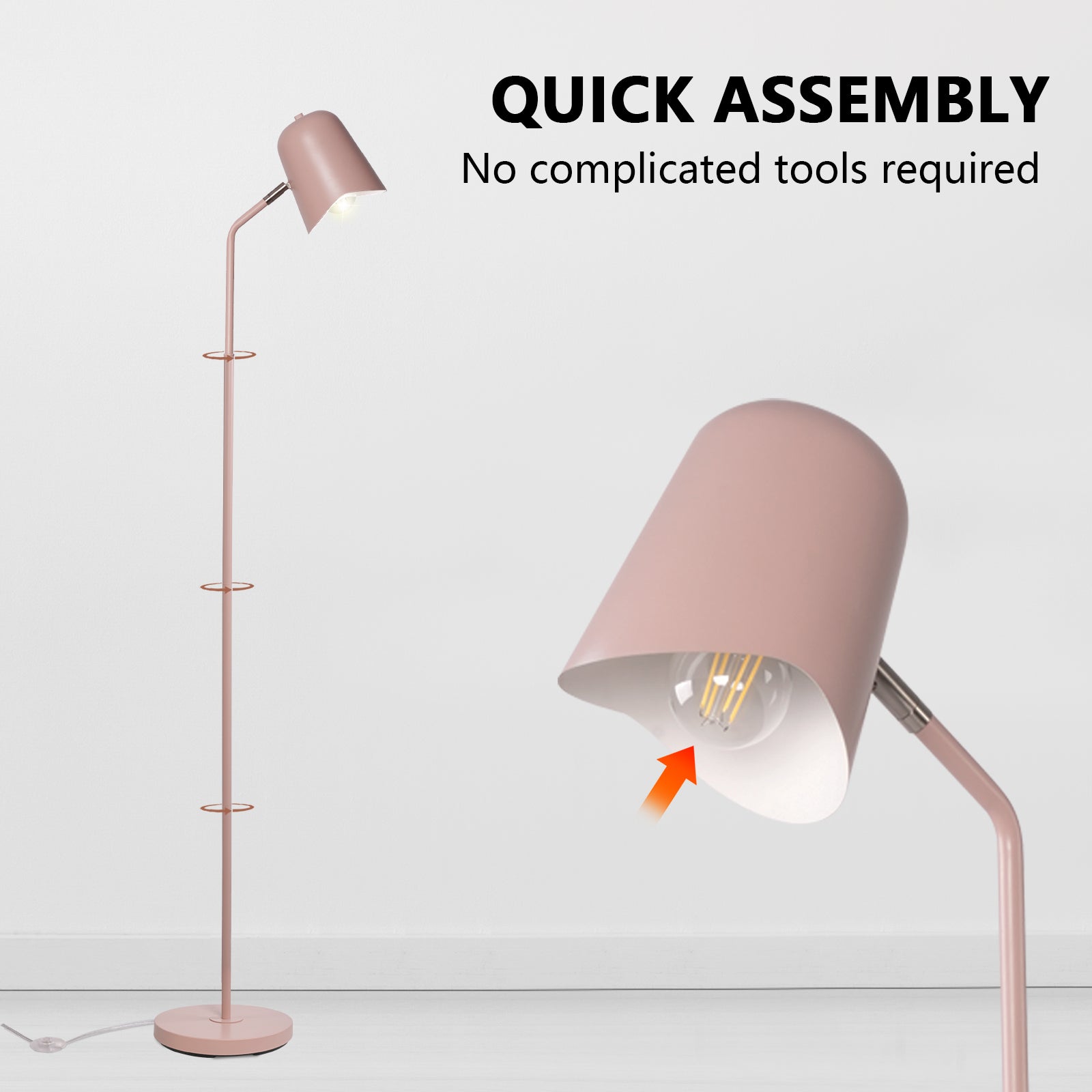 Modern Standing Floor Lamp with Adjustable Metal Shade Foot Switch Tall Stand Up Reading Lamp, Pink