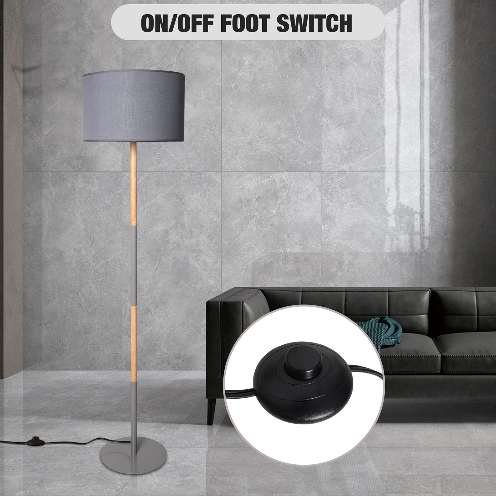 Standing Floor Lamp with 8W LED Bulb Foot Switch Fabric Lamp Shade Tall Stand Up Floor Lamp, Gray