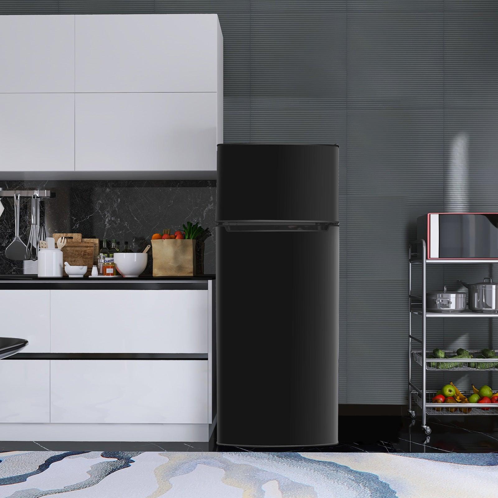 7.7 Cu.Ft. 2-Door Refrigerator with Freezer Fridge with Adjustable Thermostat Control, Black - Luckyermore