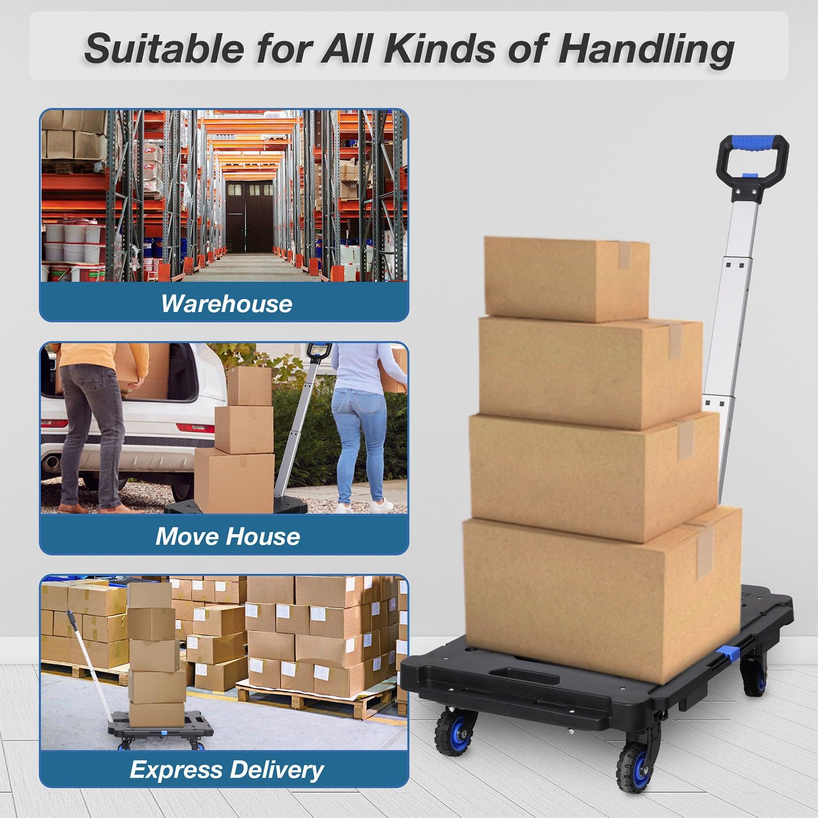 Portable Platform Hand Truck Foldable Hand Cart Dolly with 360° Swivel Wheels - Luckyermore