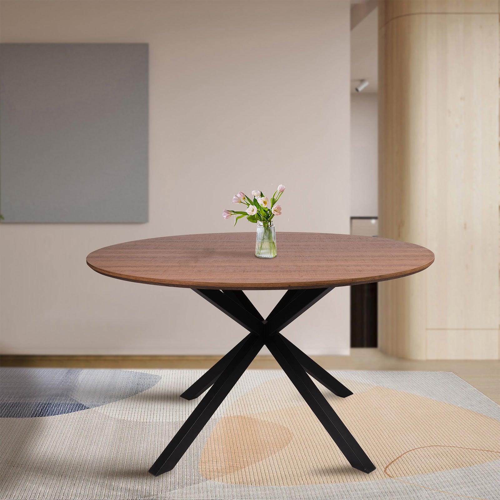 LUCKYERMORE 53" Round Mid-Century Modern Wooden Dining Table for 4-6 Kitchen Table with Solid Metal Leg