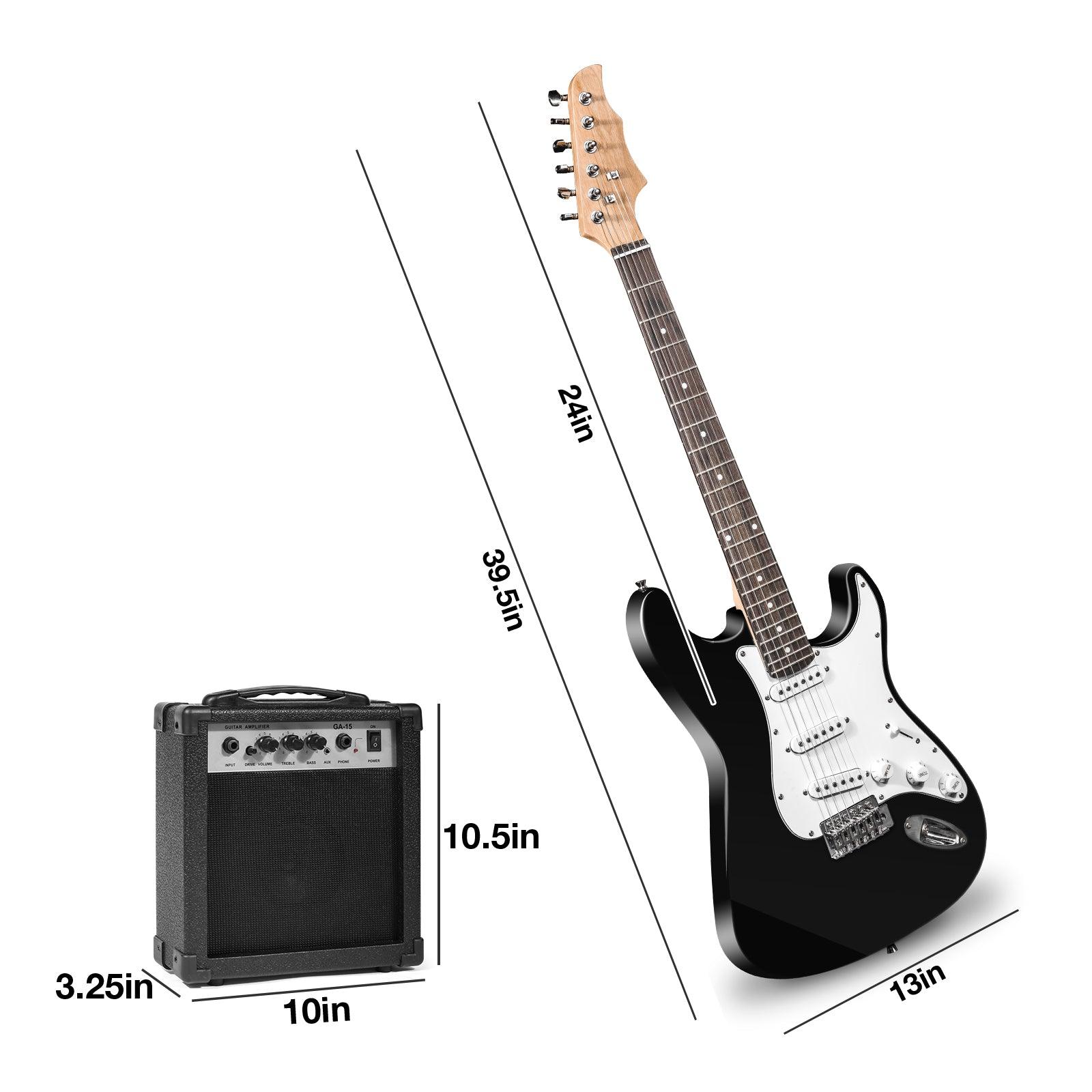 39.5" Full Size Electric Guitar for Beginners with Amplifier, Black and White - Luckyermore