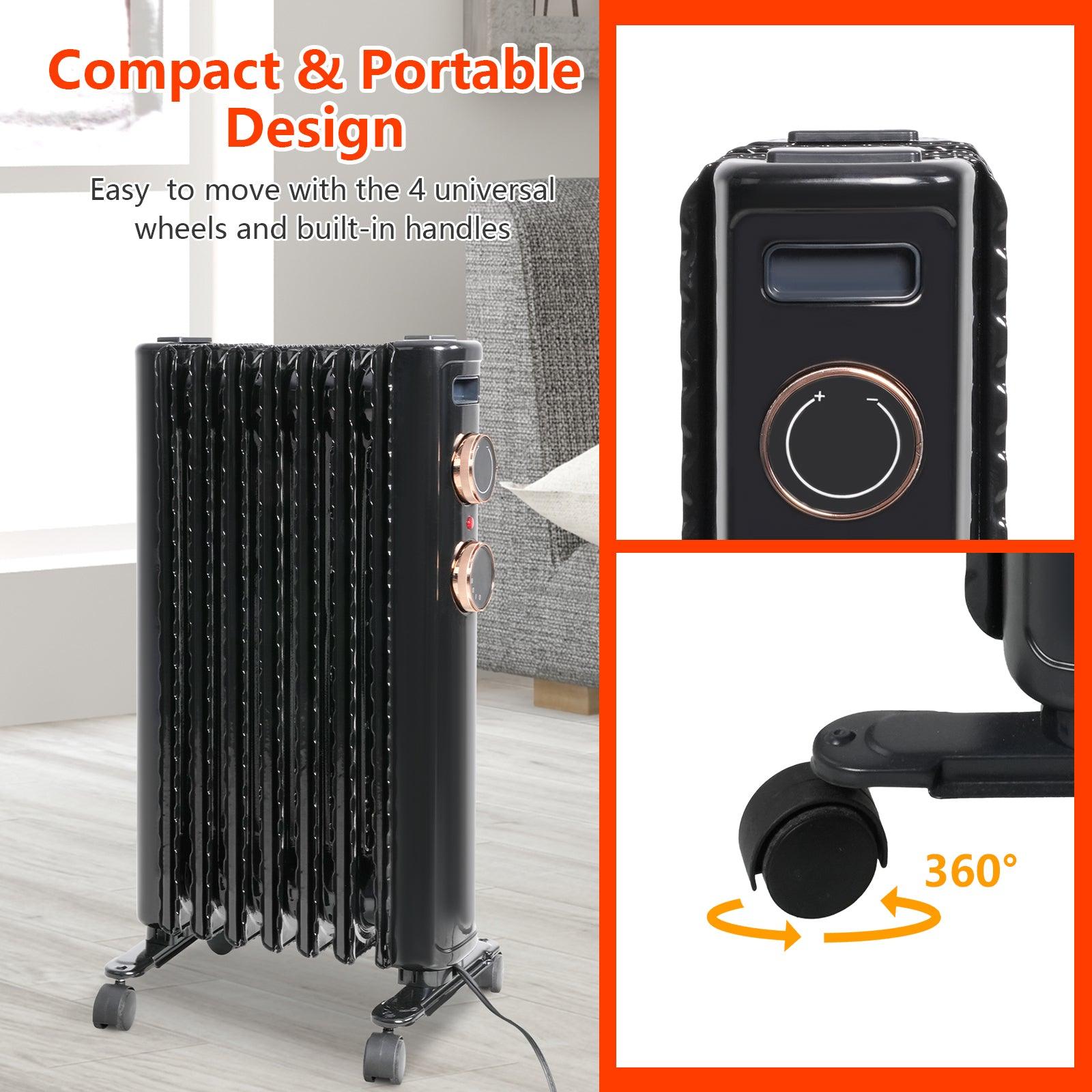 LUCKYERMORE 1500W Oil Filled Radiator Heater with 3 Heating Modes Portable Electric Space Heater, Black