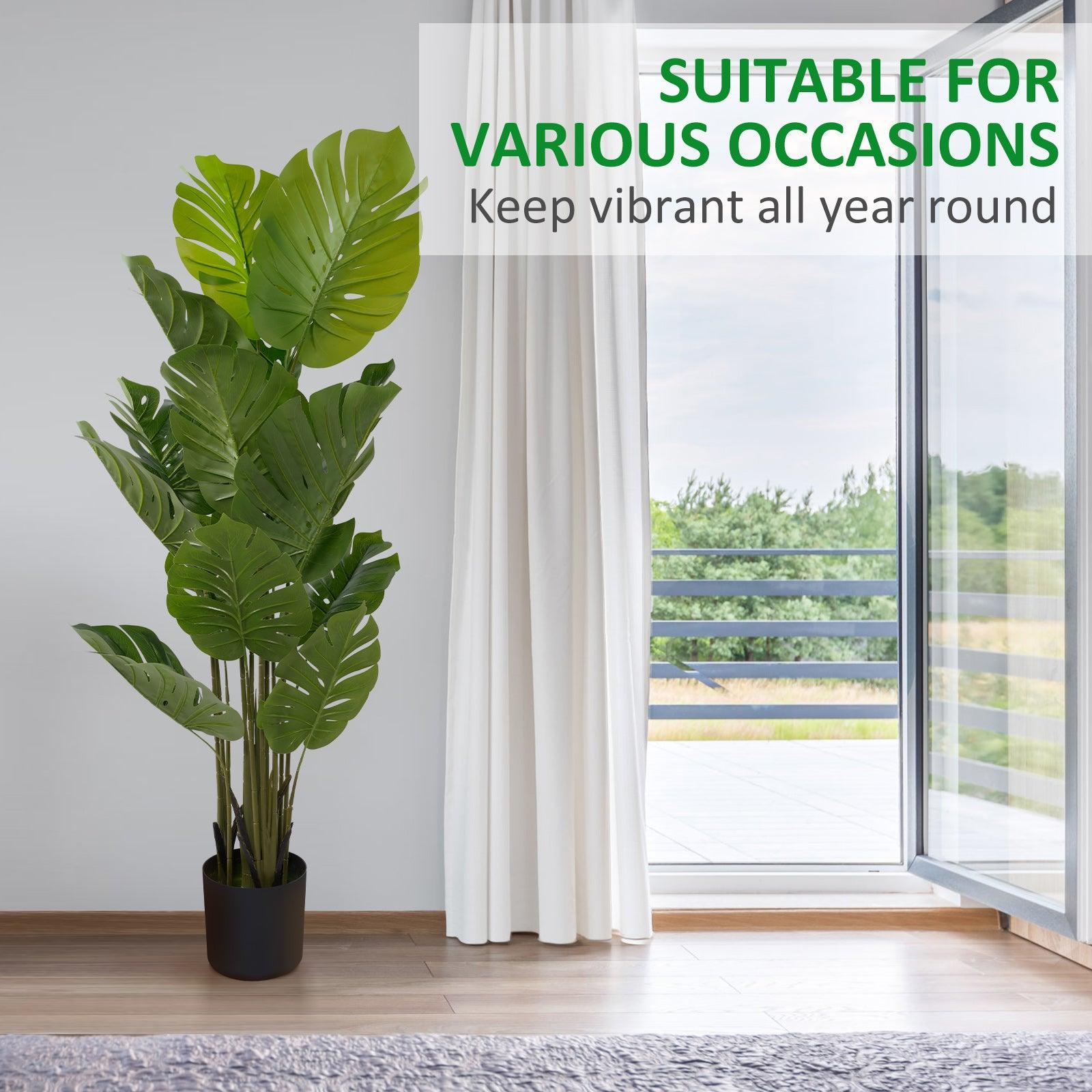 5ft Artificial Monstera Deliciosa Plant with 15 Decorative Leaves Faux Plant with Pot - Luckyermore