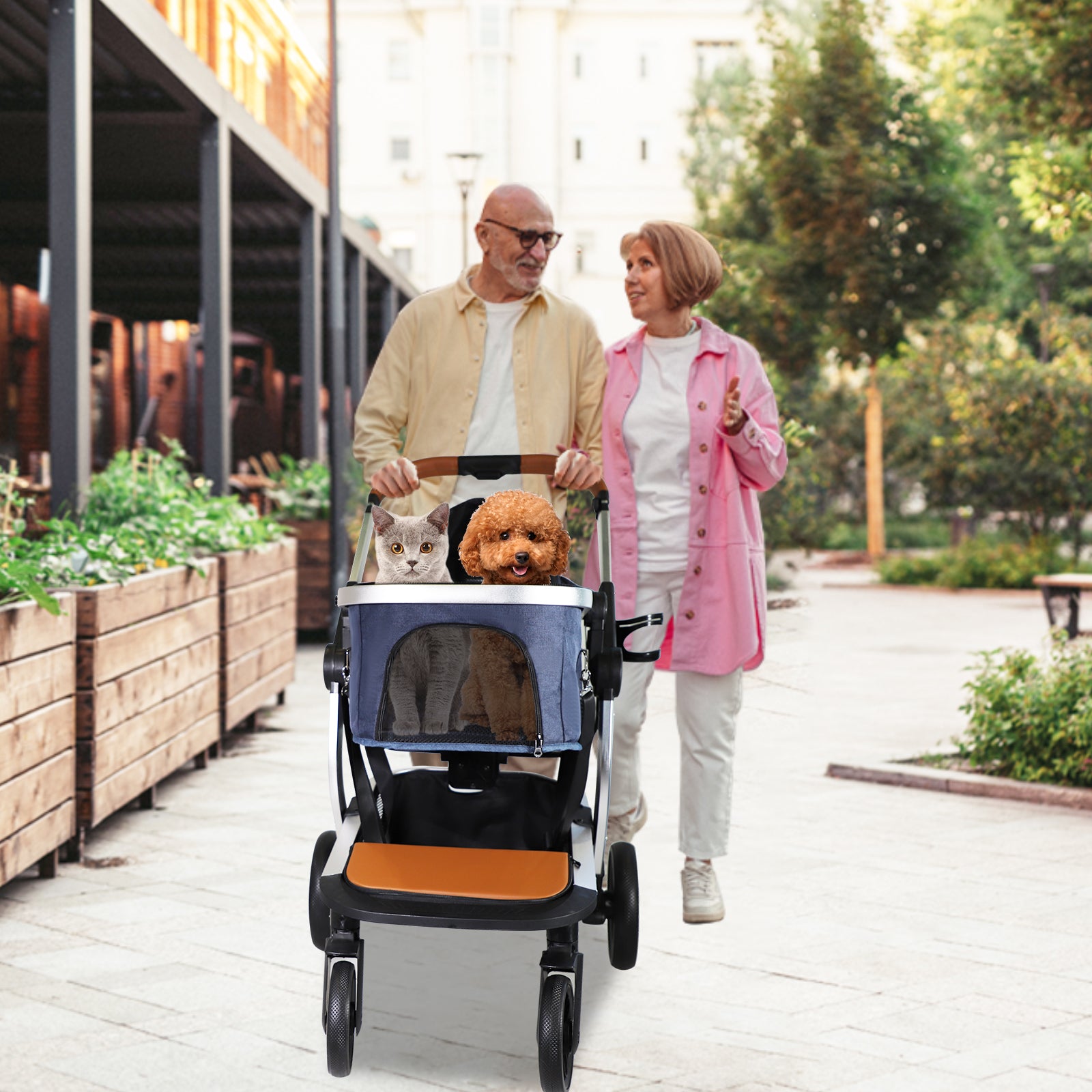 3 in 1 Travel Dog Stroller Pet Carrier with Detachable Carrier & Adjustable Handle, Blue