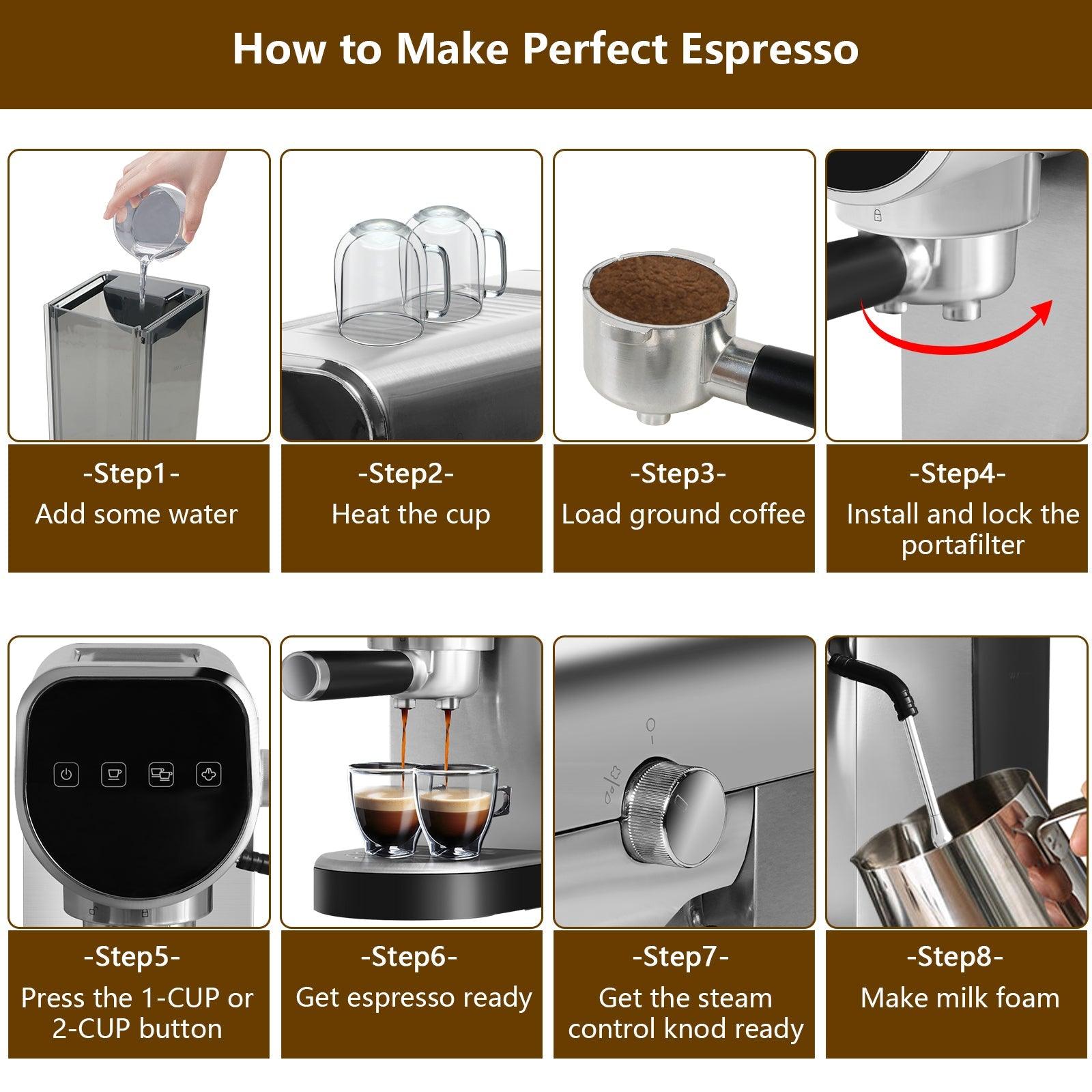 Espresso Machine 20-Bar Pump Manual Coffee Maker with Milk Frother Steam Wand - Luckyermore