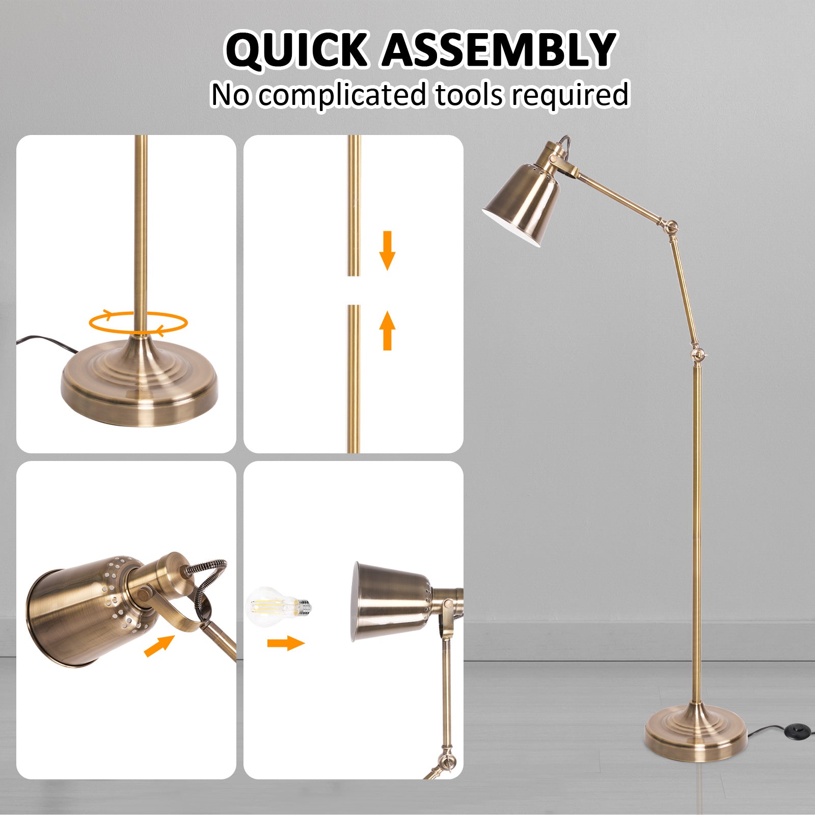 Industrial Standing Floor Lamps with Adjustable Head & Height Foot Switch Metal Tall Stand Up Reading Lamp, Bronze