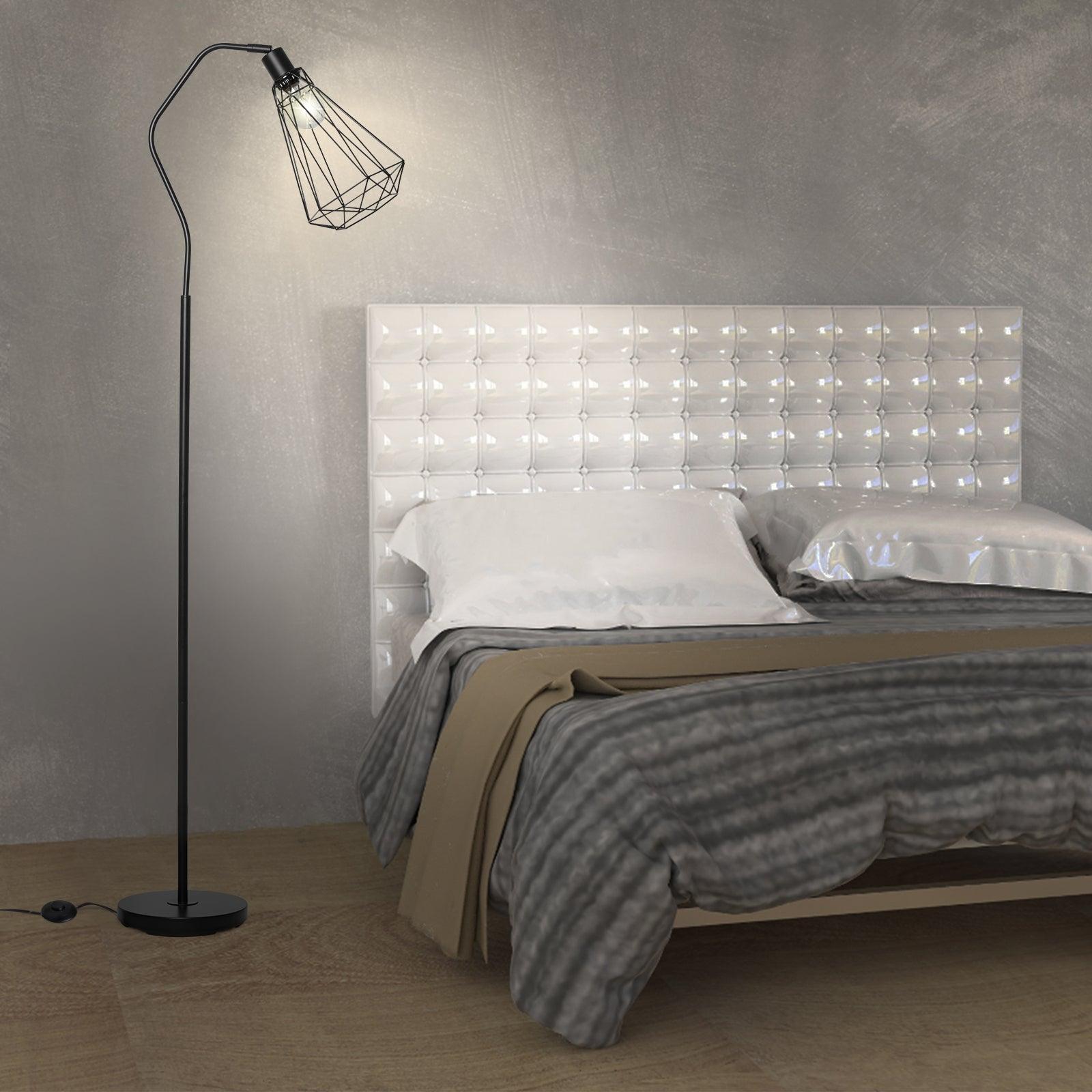 Minimalist Standing Floor Lamps with Adjustable Head Foot Switch Metal Tall Stand Up Reading Lamp, Black - Luckyermore