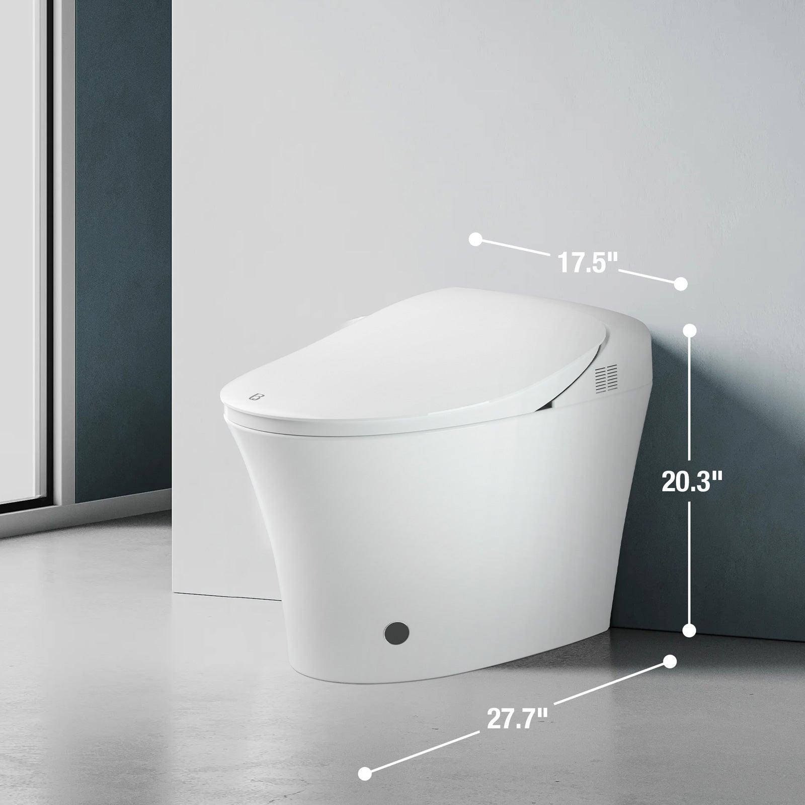 Electronic Smart Toilet Bidet with Heated Seat, Off-Seat Auto Flushing and Dryer, One Piece Bidet with Self-Cleaning Nozzle, LED Night Light - Luckyermore